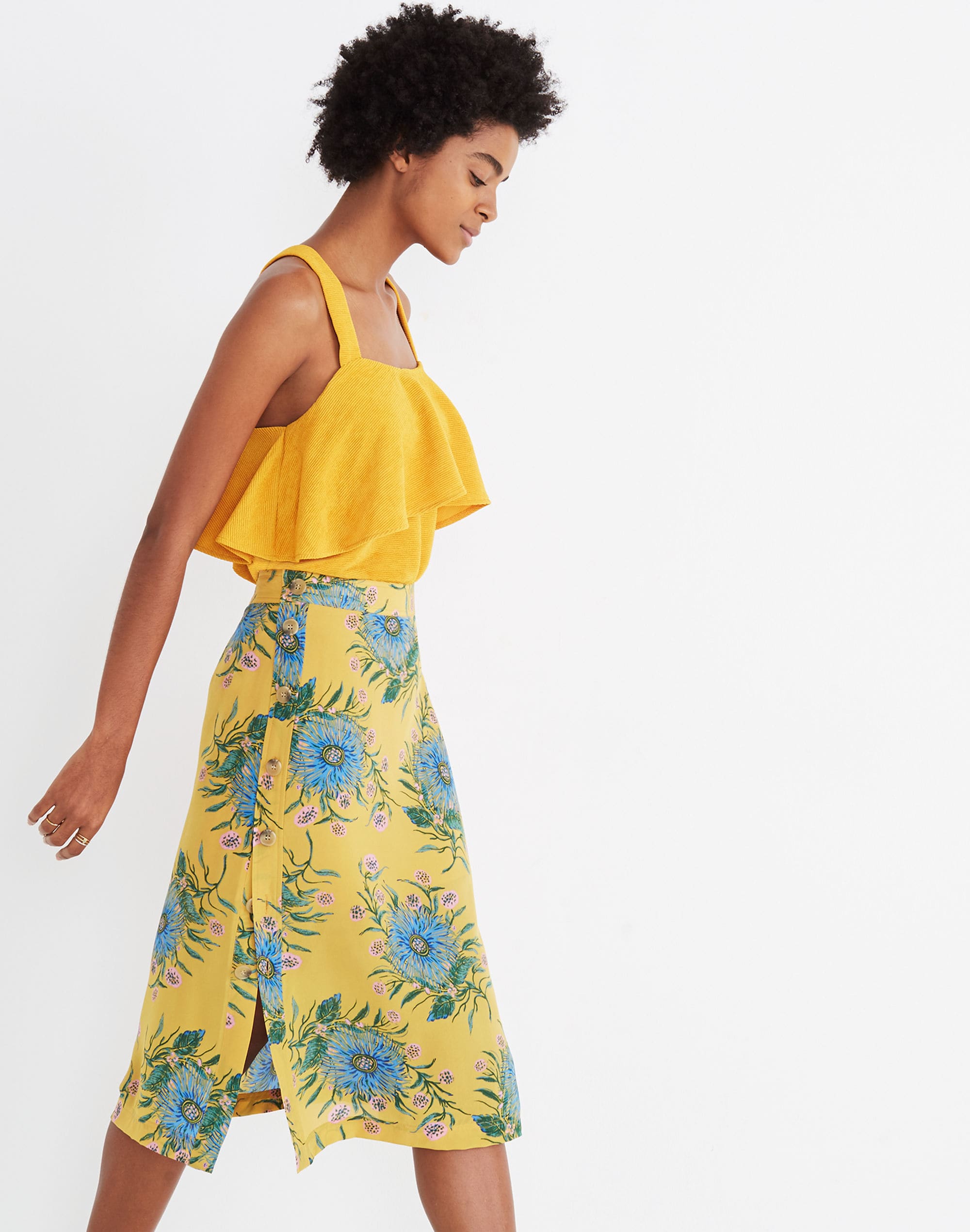 Silk Side-Button Skirt Painted Blooms | Madewell