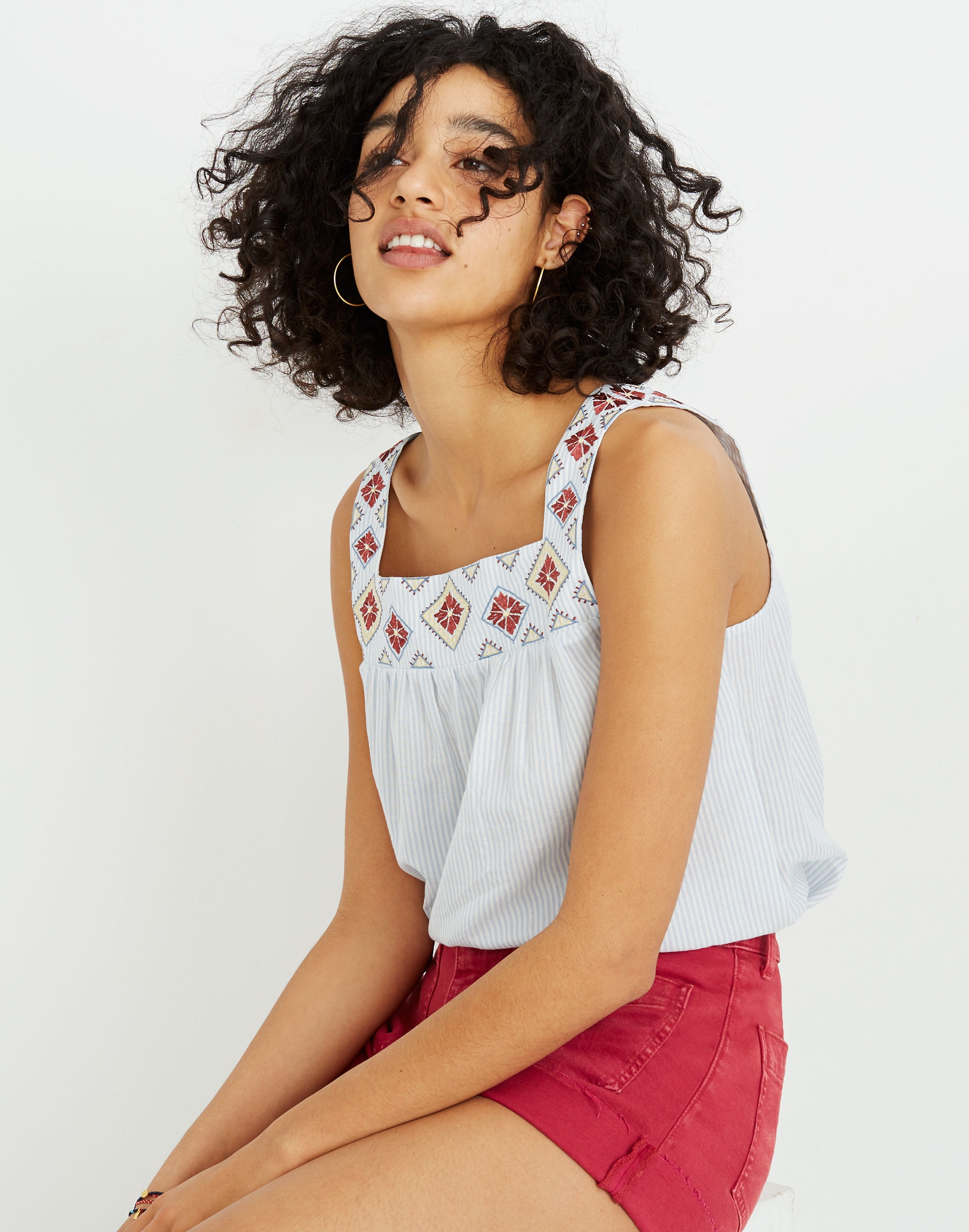 Embroidered Island Tank Top in Stripe | Madewell