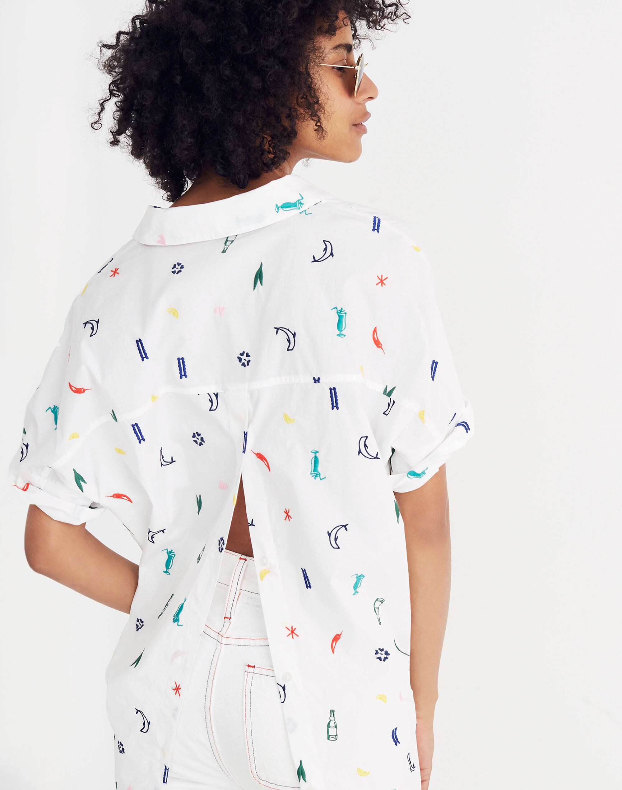 Summer Friday Embroidered Courier Button-Back Shirt