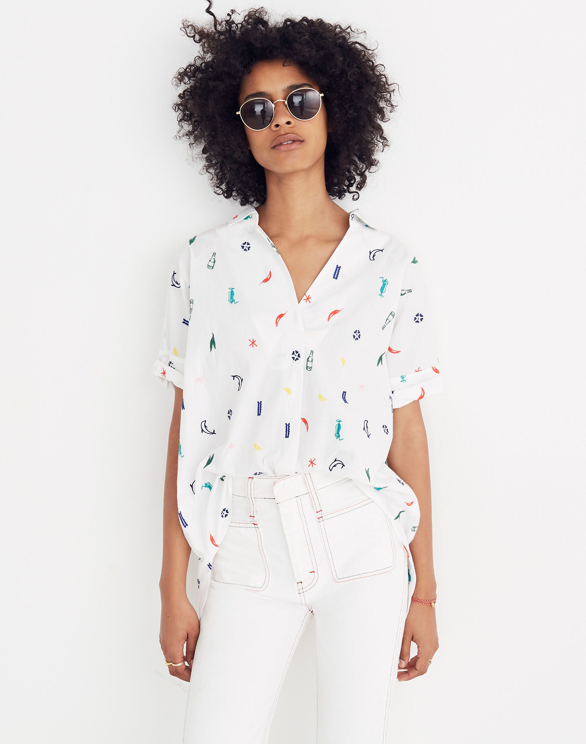 Summer Friday Embroidered Courier Button-Back Shirt