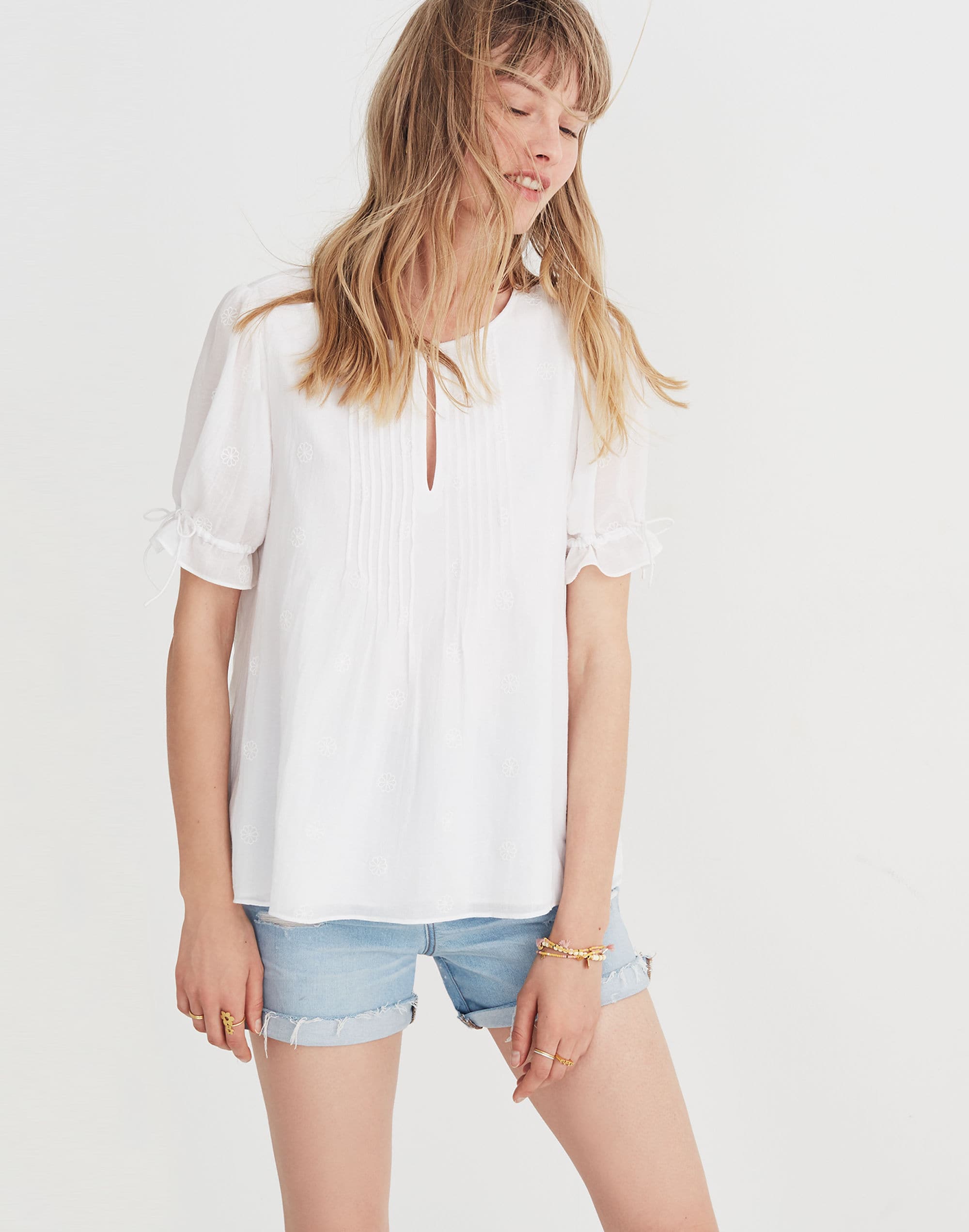 Embroidered Pintuck Top | Madewell