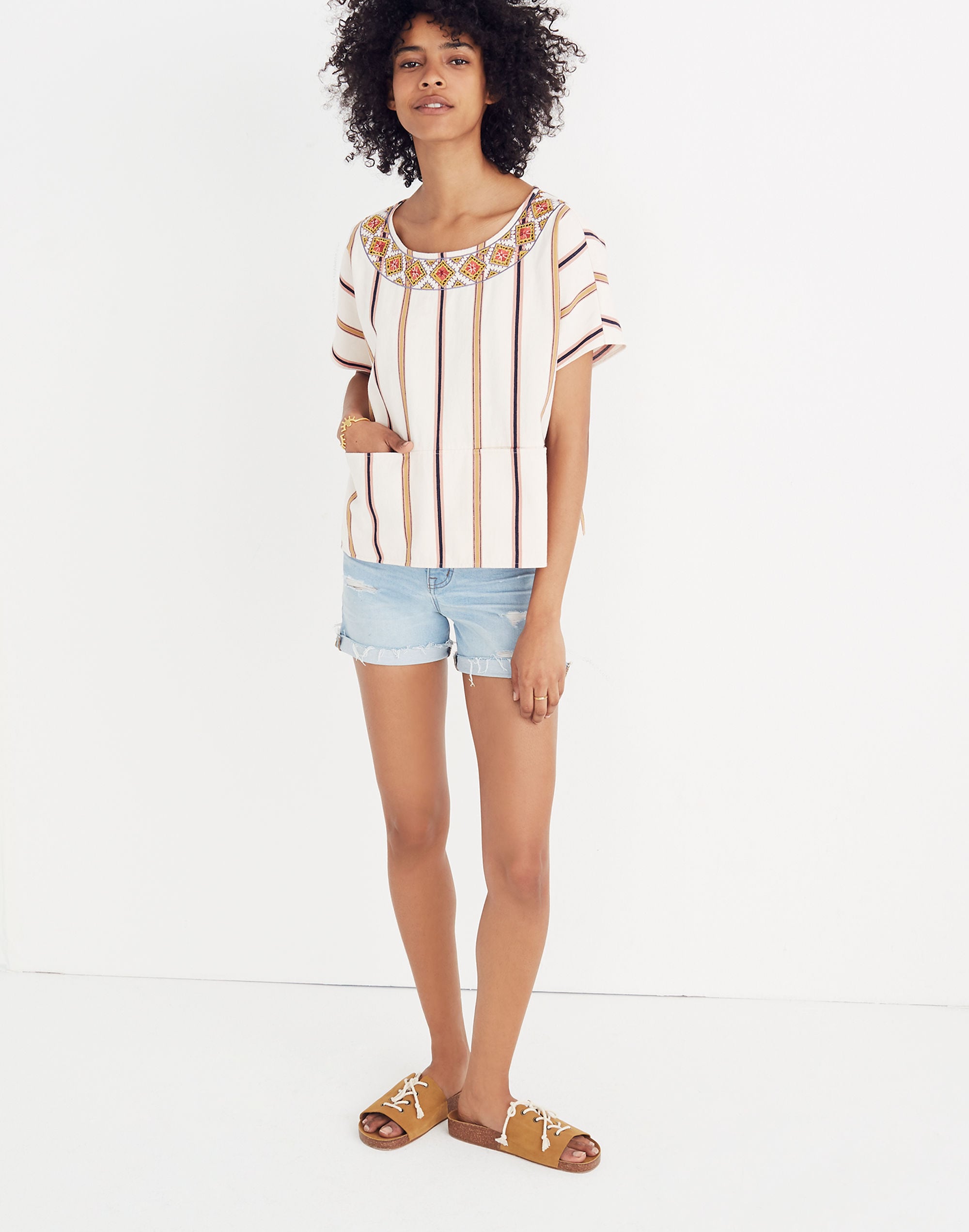 Embroidered Boxy Top Rocco Stripe | Madewell