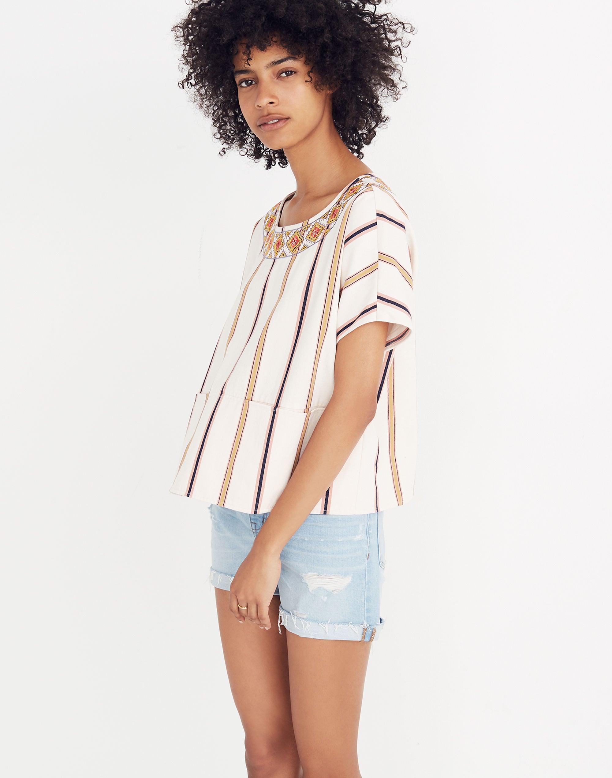 Embroidered Boxy Top Rocco Stripe | Madewell