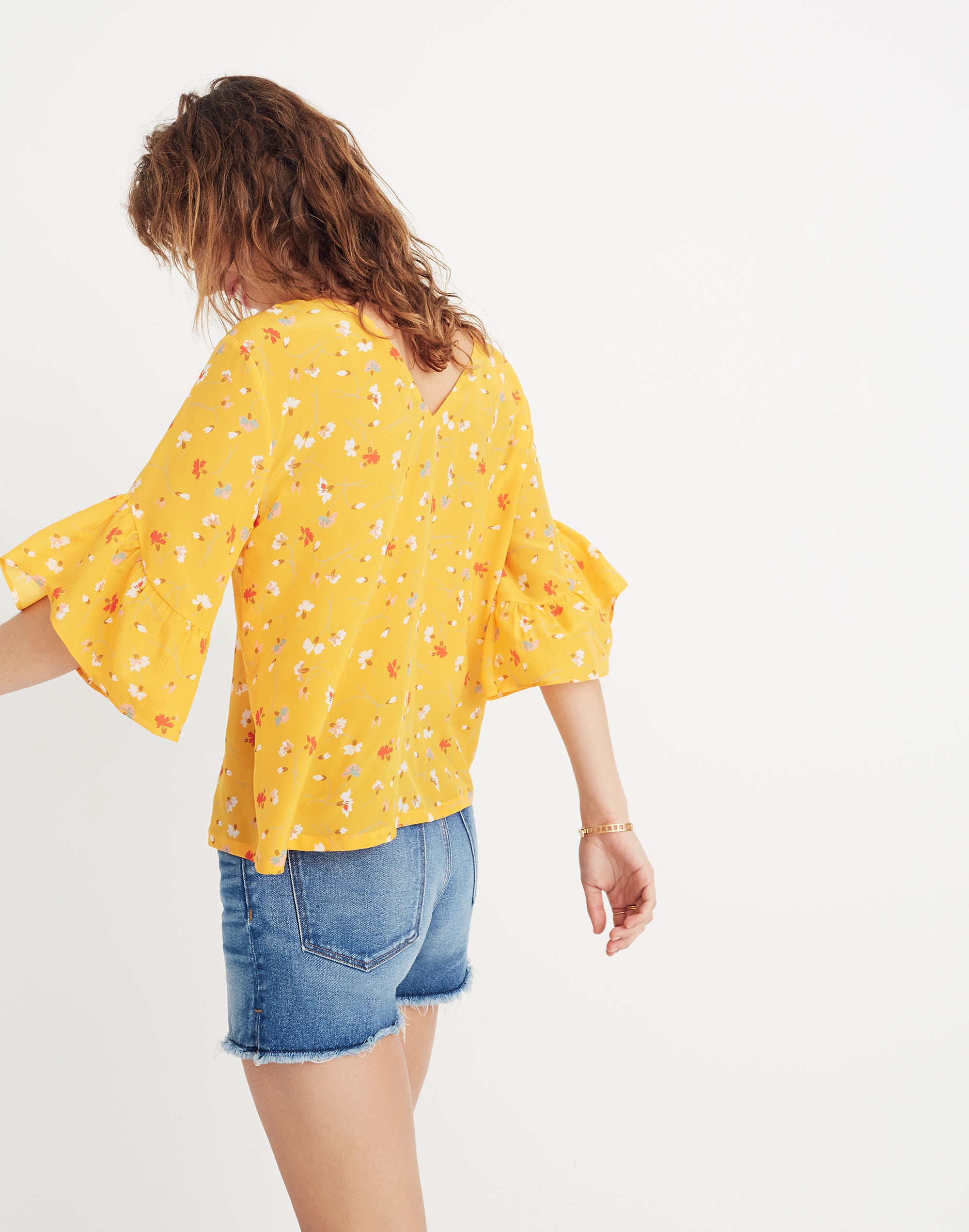 Silk Ruffle-Sleeve Top Painted Carnations | Madewell