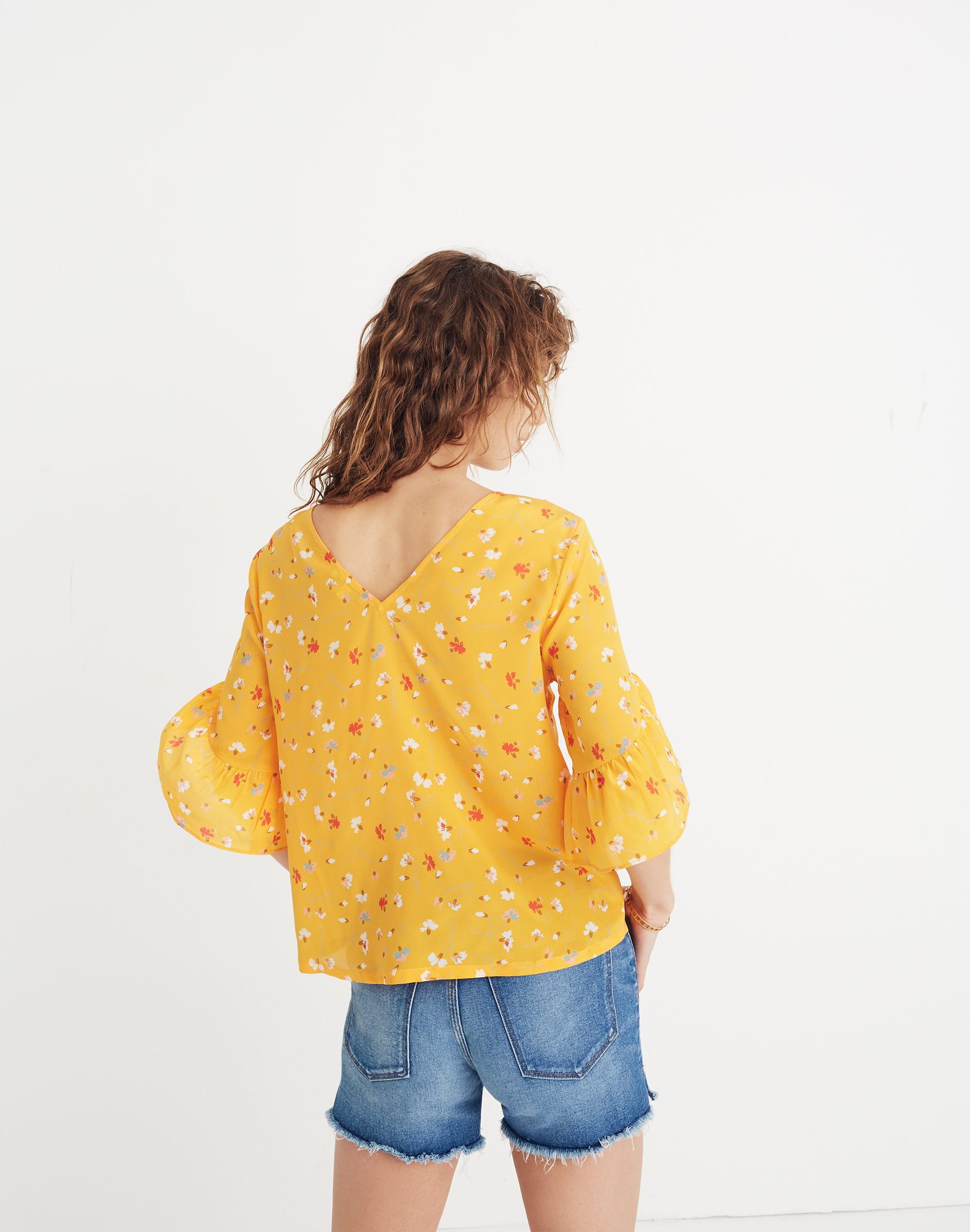 Silk Ruffle-Sleeve Top Painted Carnations | Madewell