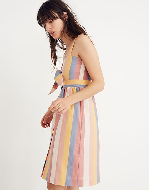 Women's Tie-Front Cutout Dress in Sherbet Stripe: Sale