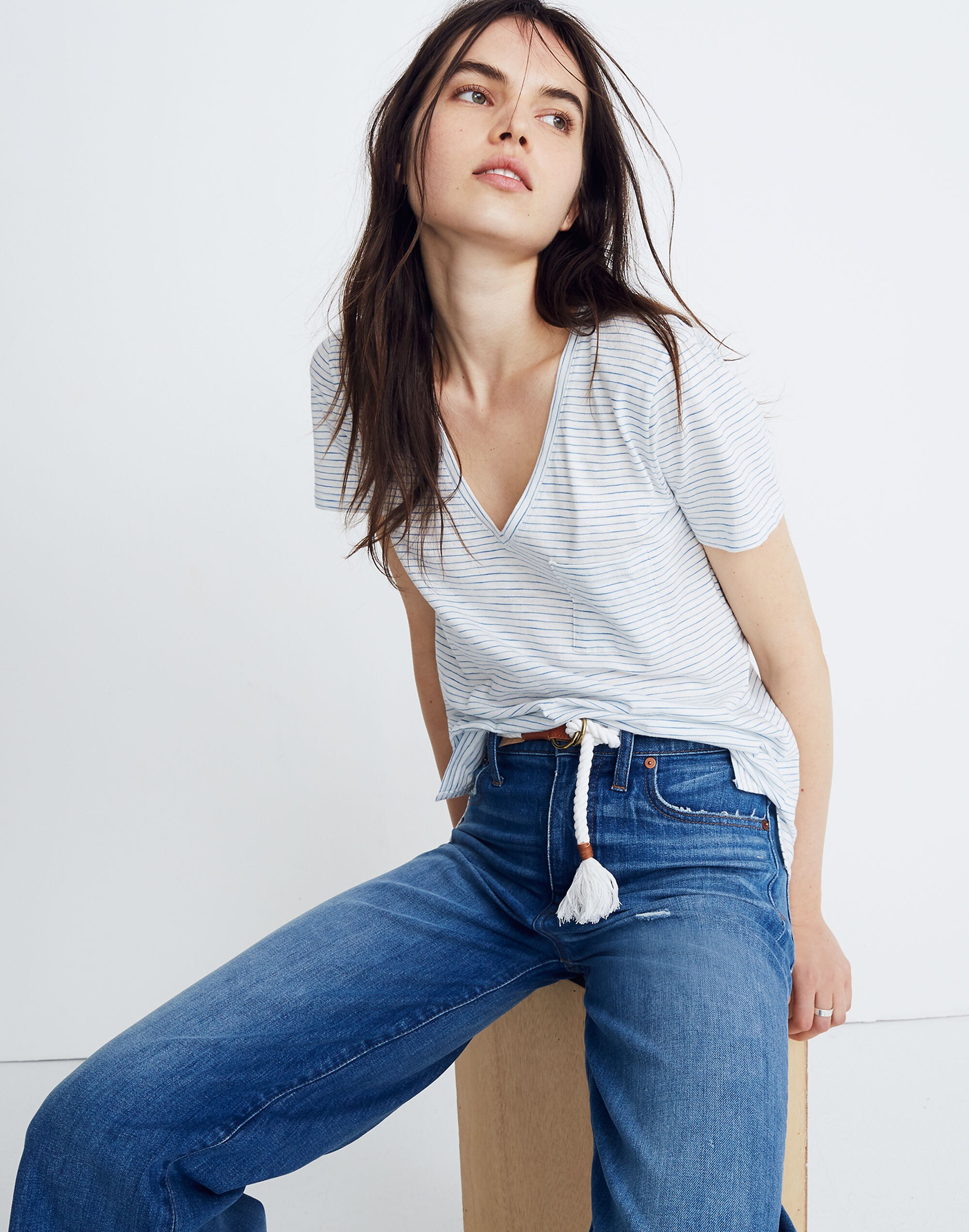 Whisper Cotton V-Neck Pocket Tee in Gwen Stripe | Madewell