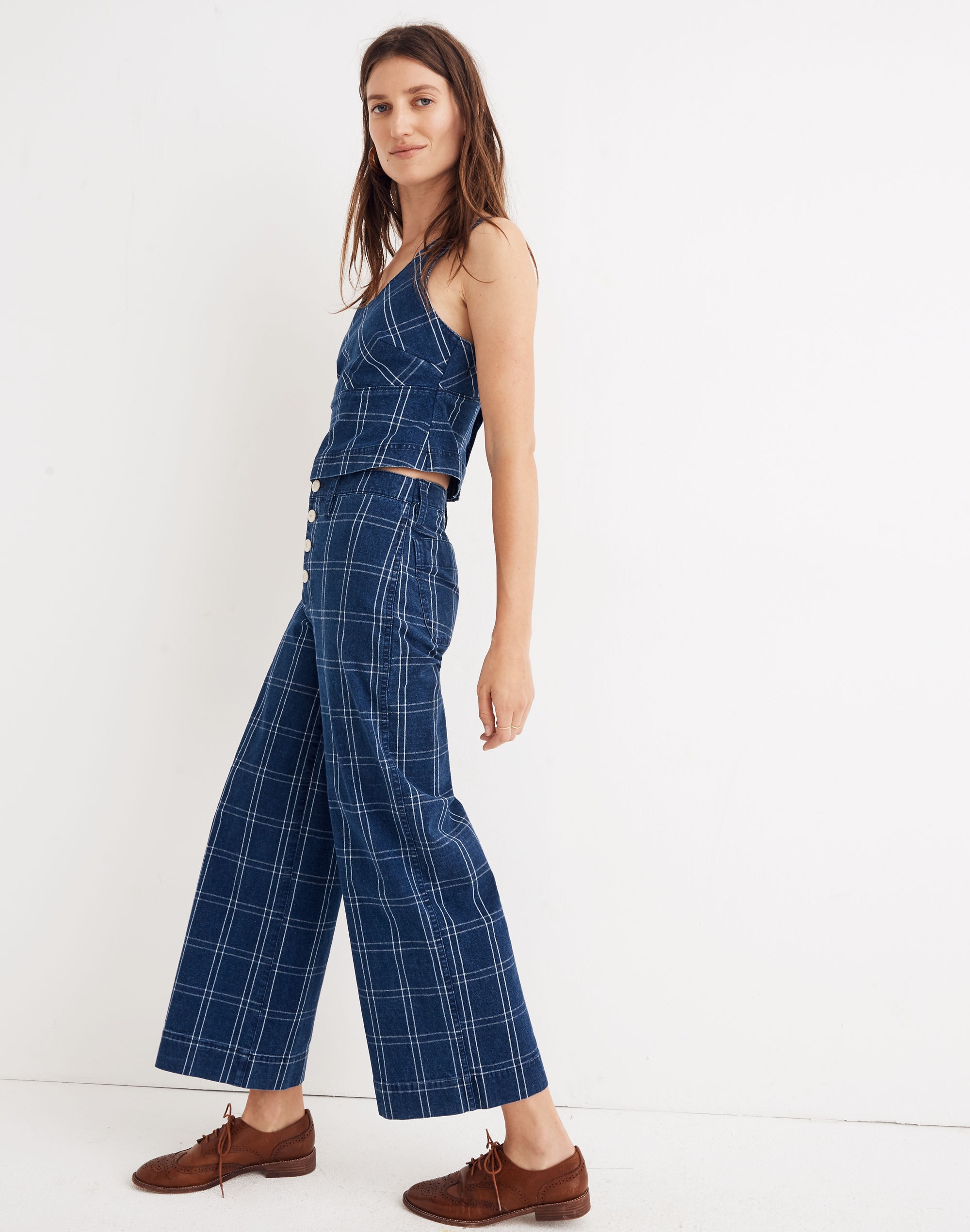 Emmett Wide-Leg Crop Pants in Indigo Check | Madewell