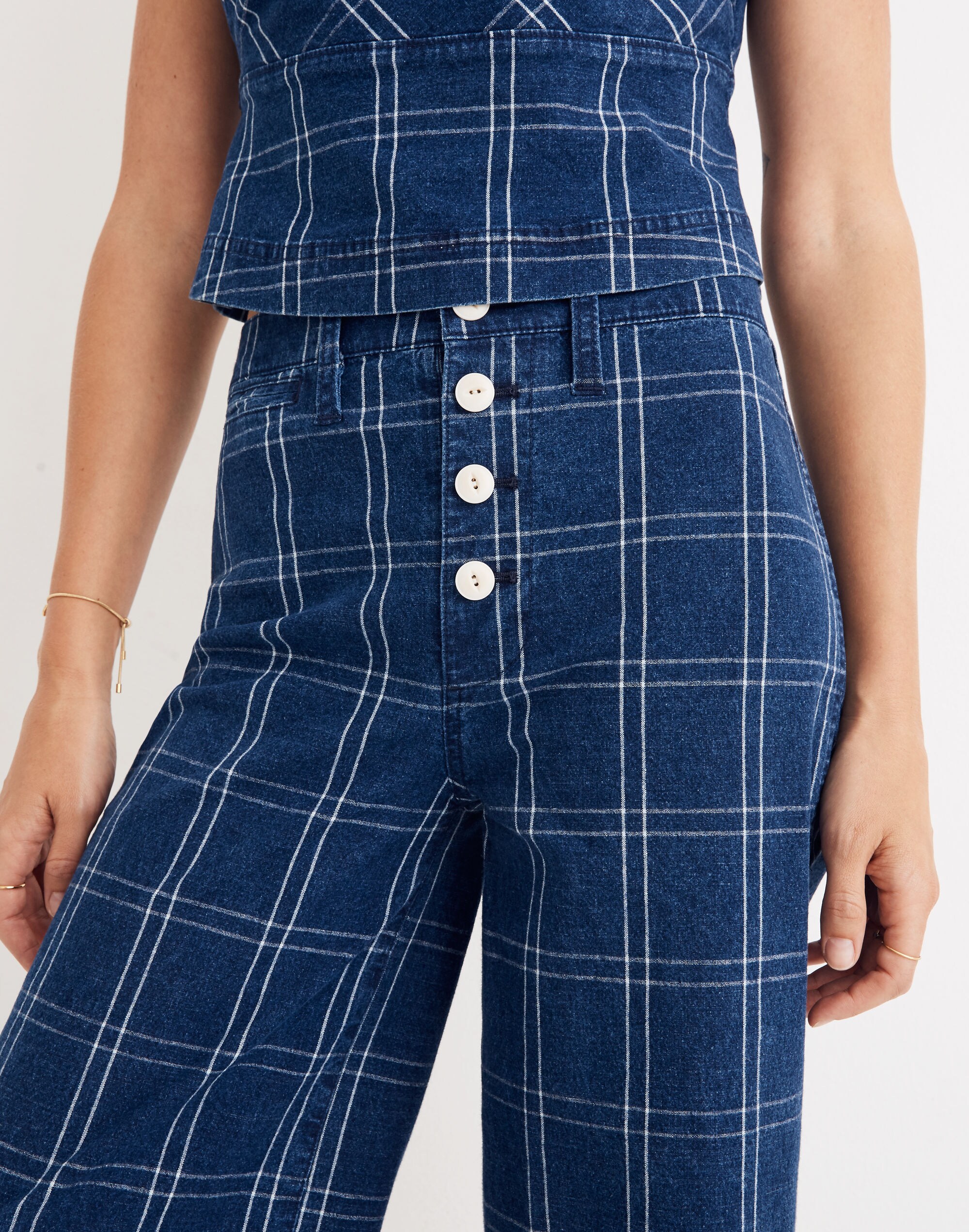 Emmett Wide-Leg Crop Pants in Indigo Check | Madewell