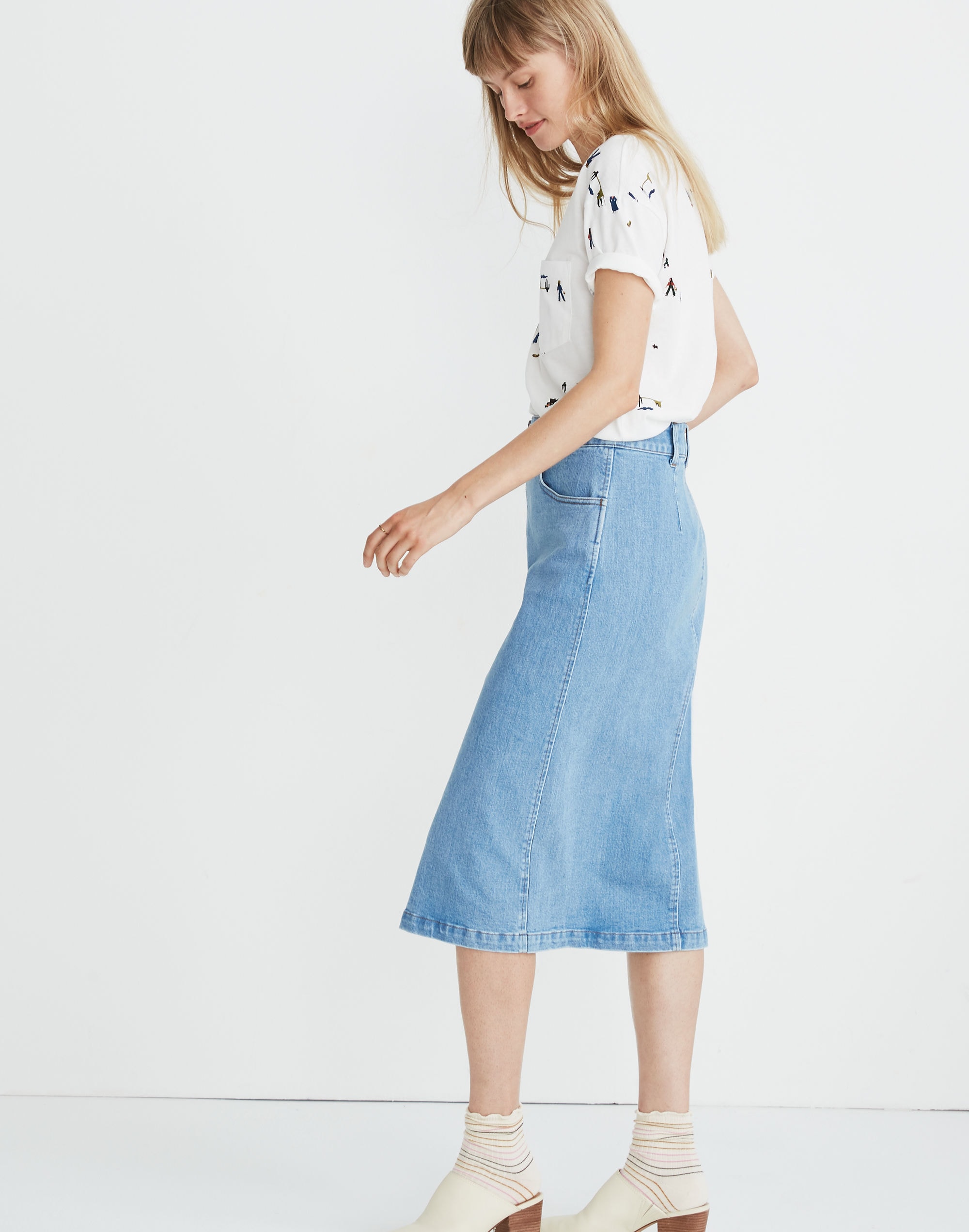 Denim Zip Midi Skirt in Janice Wash | Madewell