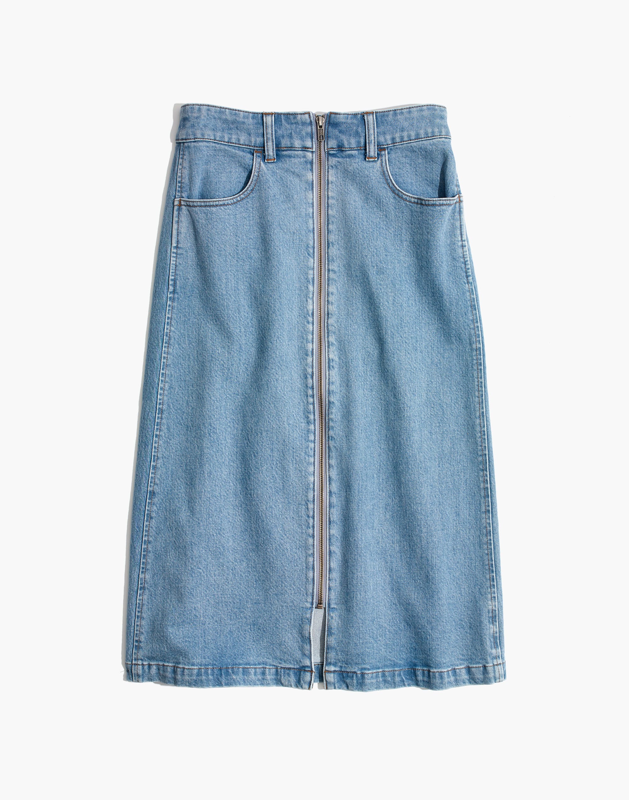 Denim Zip Midi Skirt in Janice Wash | Madewell