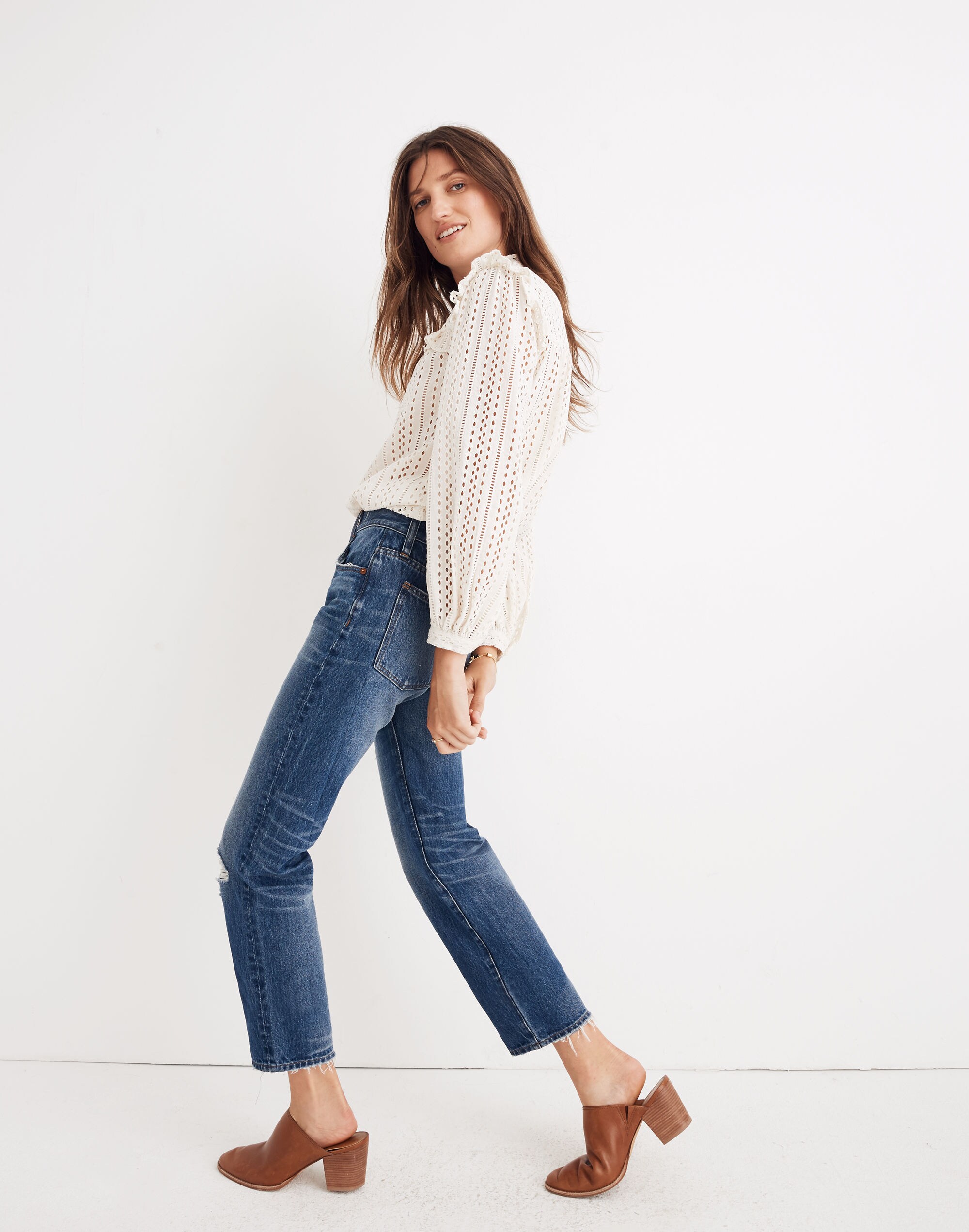 Petite Classic Straight Jeans Jade Wash: Knee-Rip Edition | Madewell