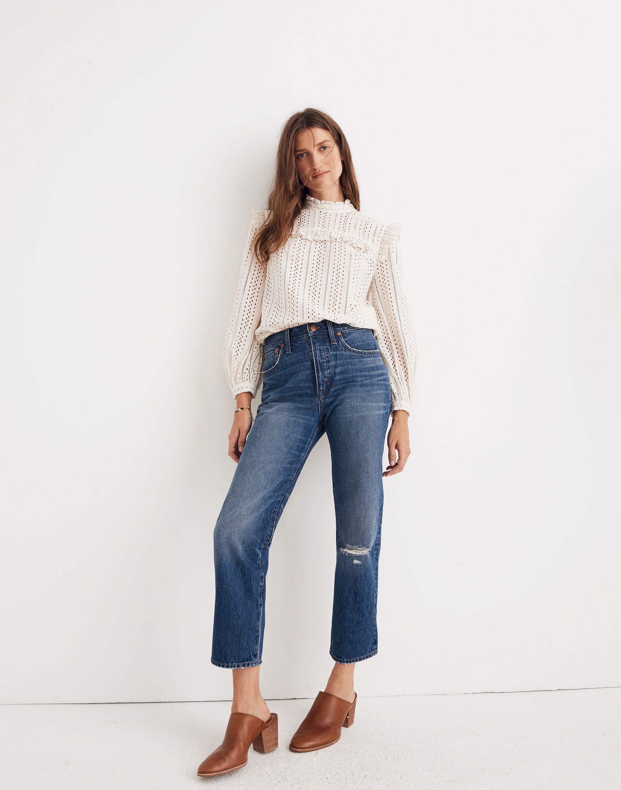 Petite Classic Straight Jeans Jade Wash: Knee-Rip Edition | Madewell