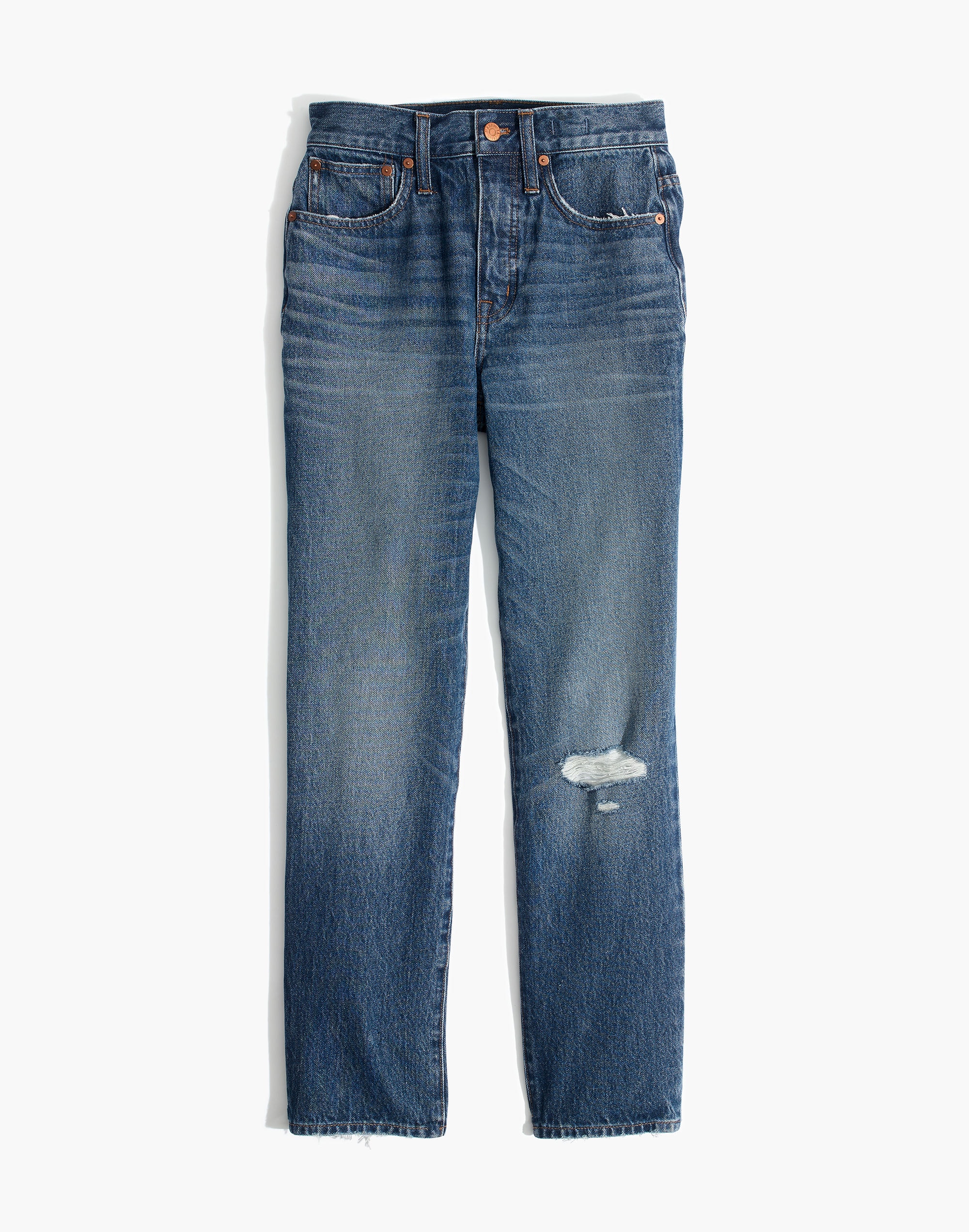 Petite Classic Straight Jeans Jade Wash: Knee-Rip Edition | Madewell