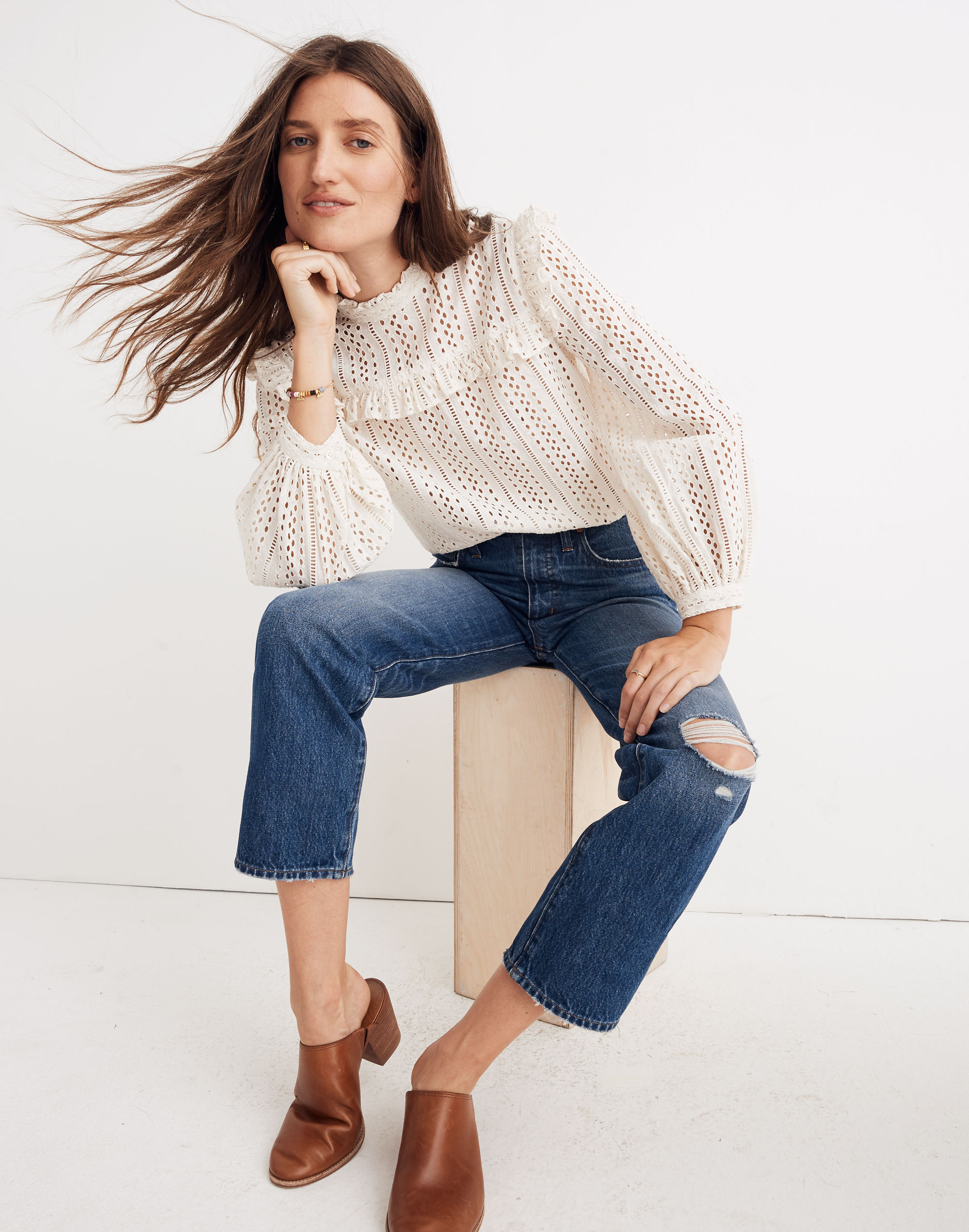 Petite Classic Straight Jeans Jade Wash: Knee-Rip Edition | Madewell