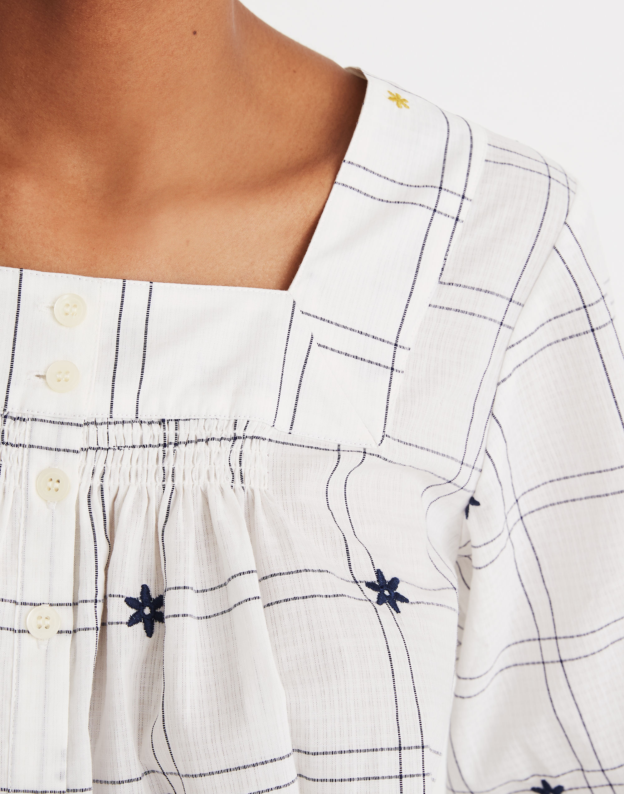 Embroidered Windowpane Square-Neck Button-Down Top | Madewell