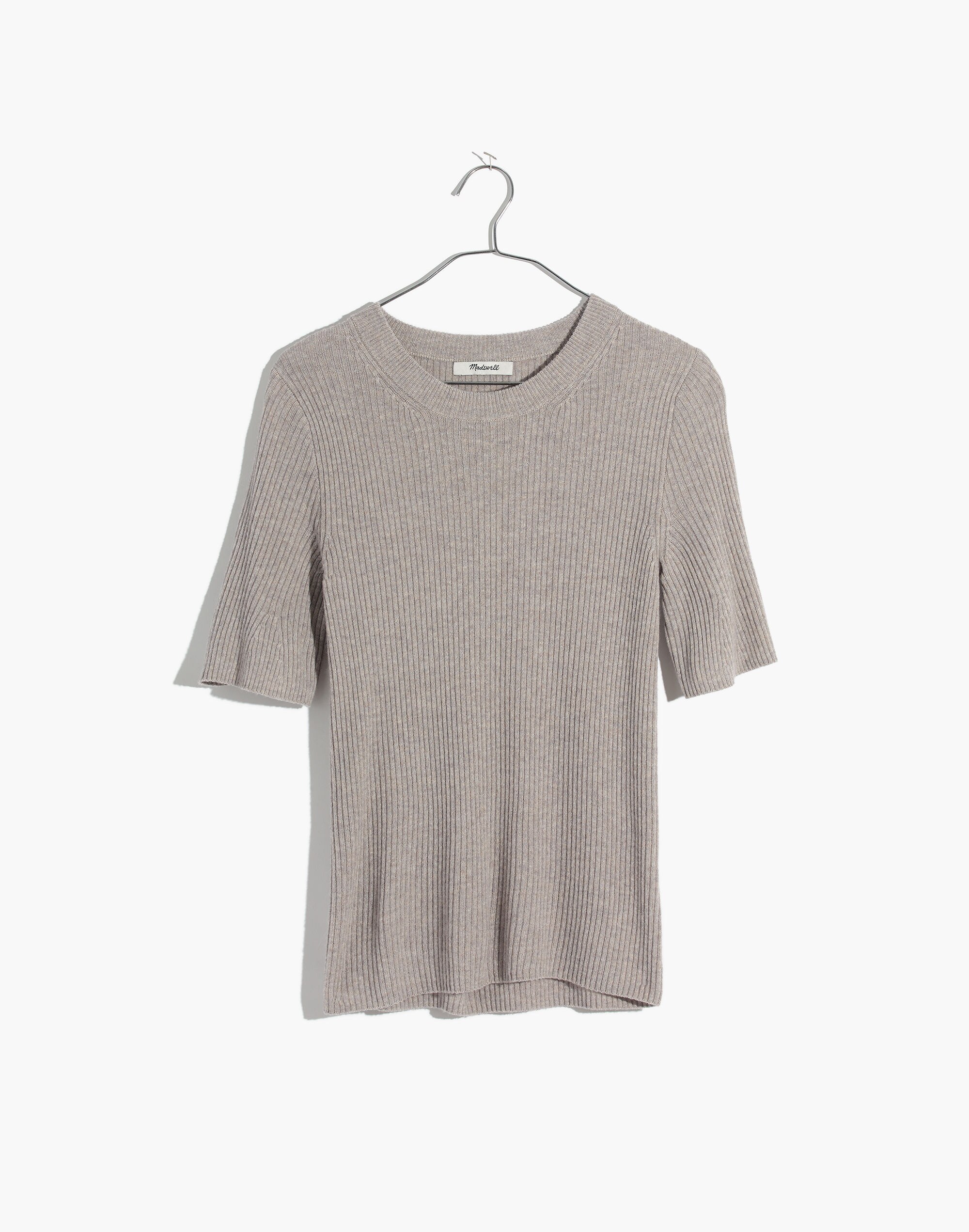 Flounce-Sleeve Ribbed Sweater Top