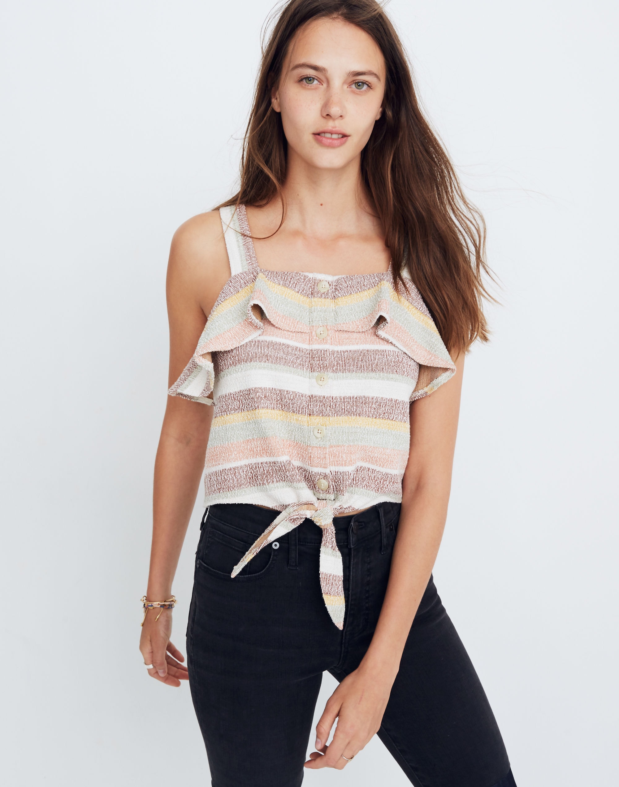 Texture & Thread Ruffle Tie-Front Tank Stripe | Madewell