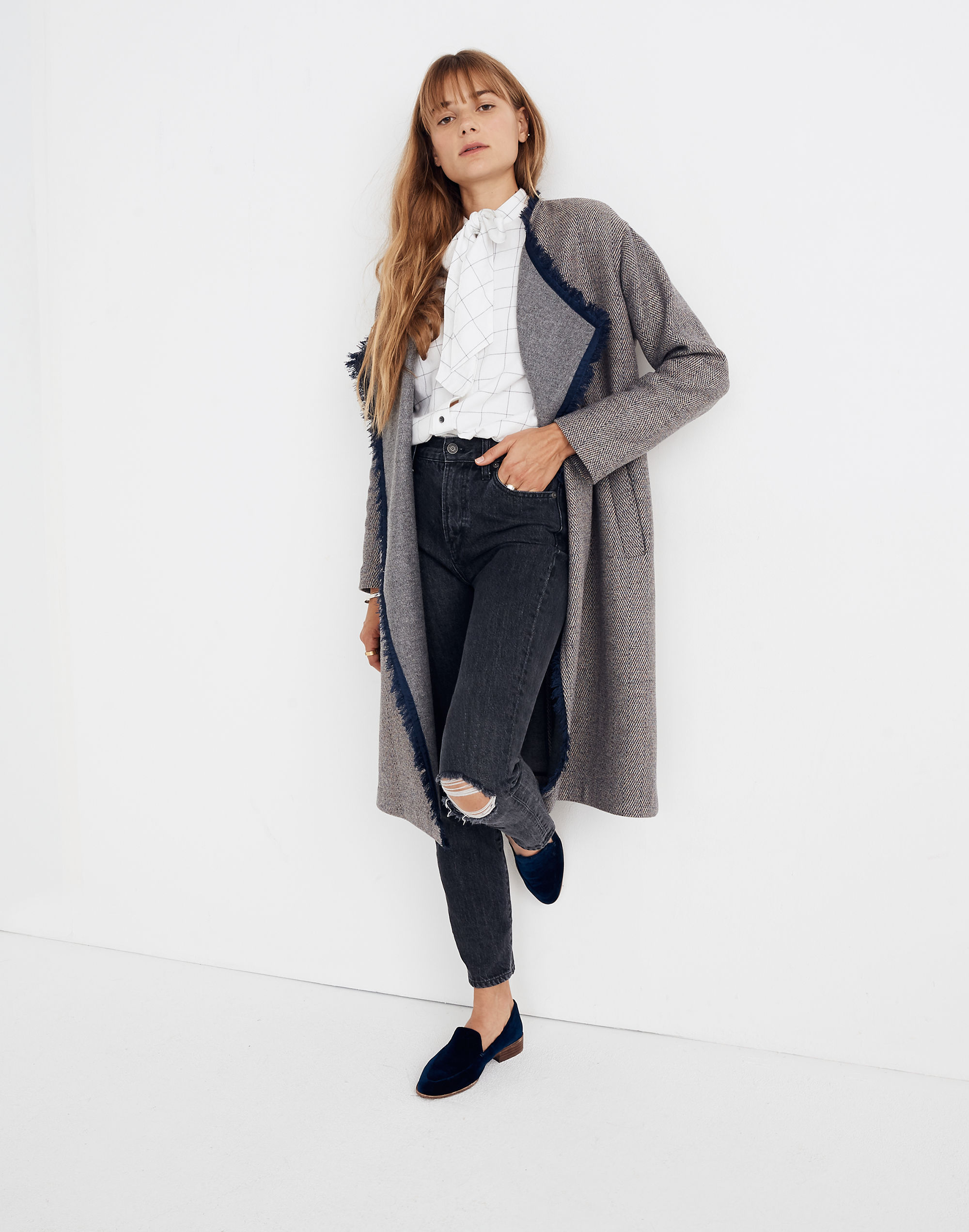 Fringed Herringbone Robe Coat | Madewell