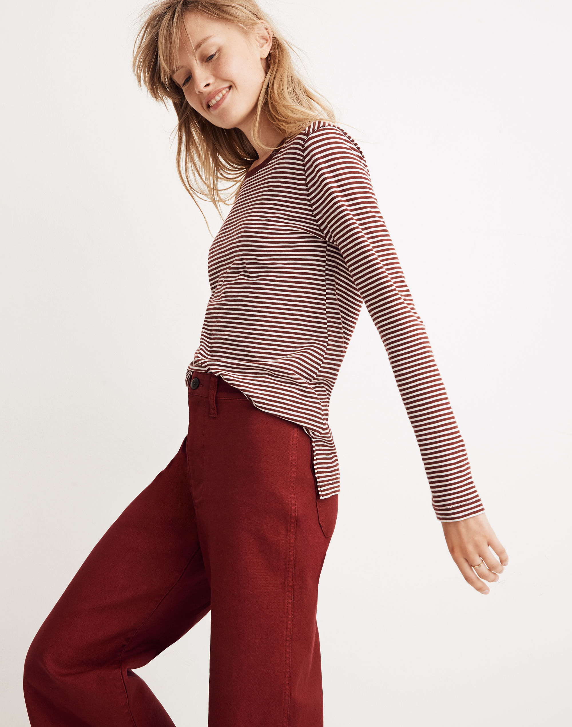 Whisper Cotton Long-Sleeve Crewneck Tee in Daniela Stripe | Madewell