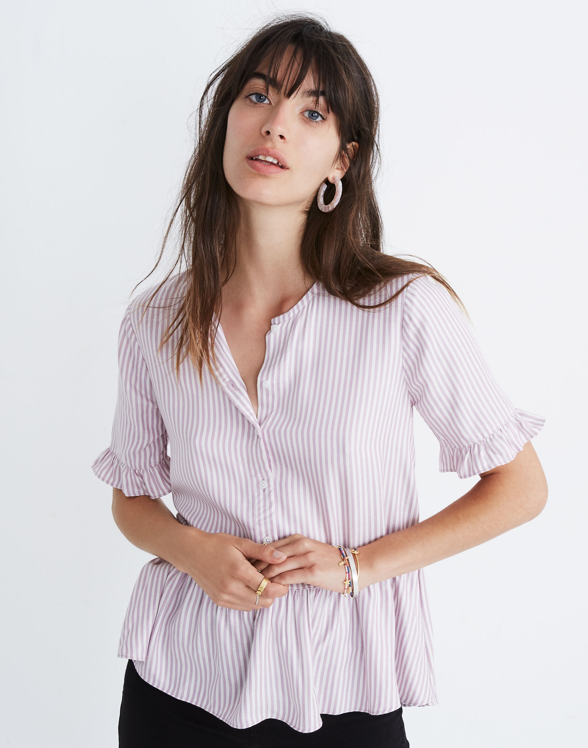 Studio Ruffle-Hem Top in Lavender Stripe | Madewell