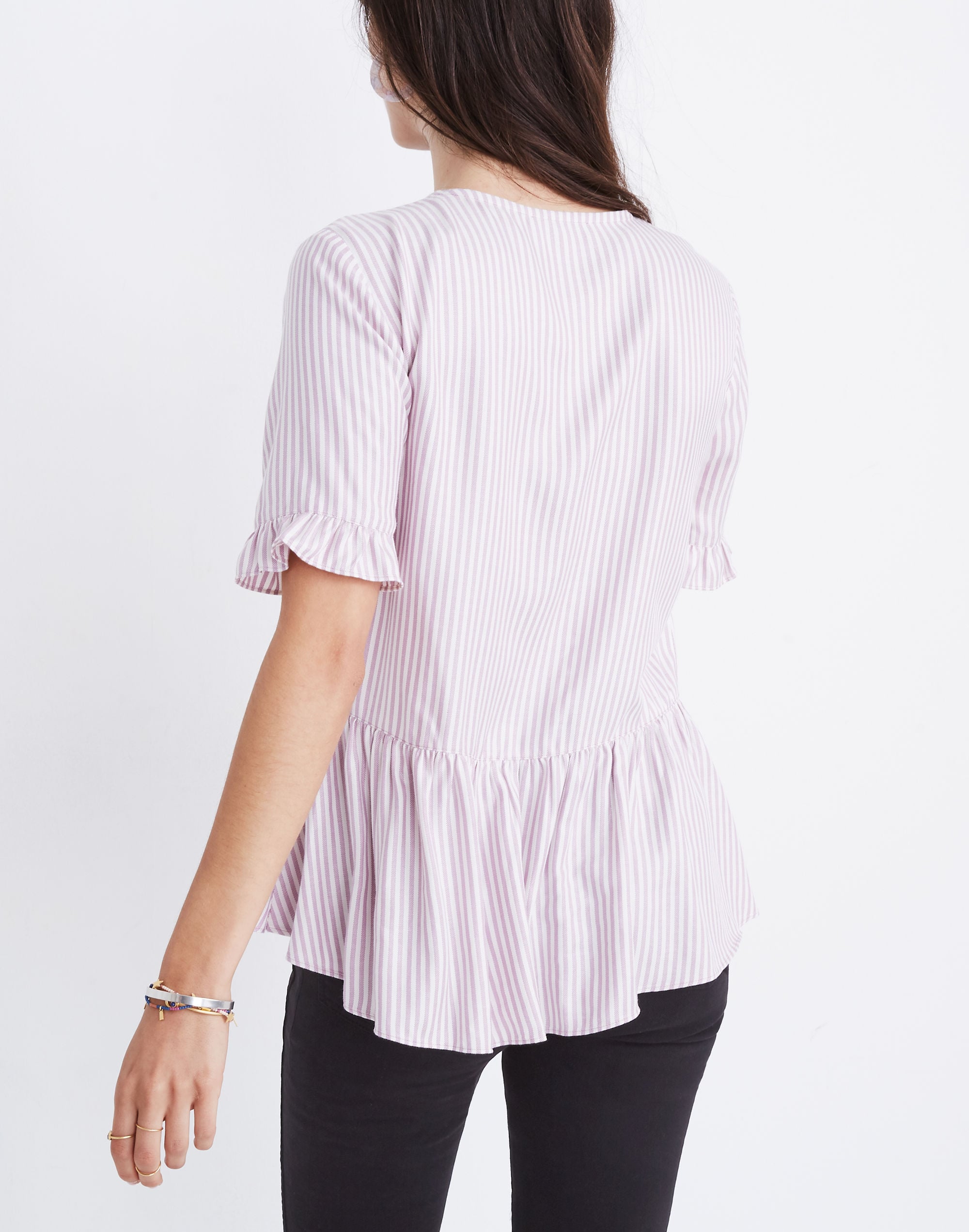 Studio Ruffle-Hem Top in Lavender Stripe | Madewell