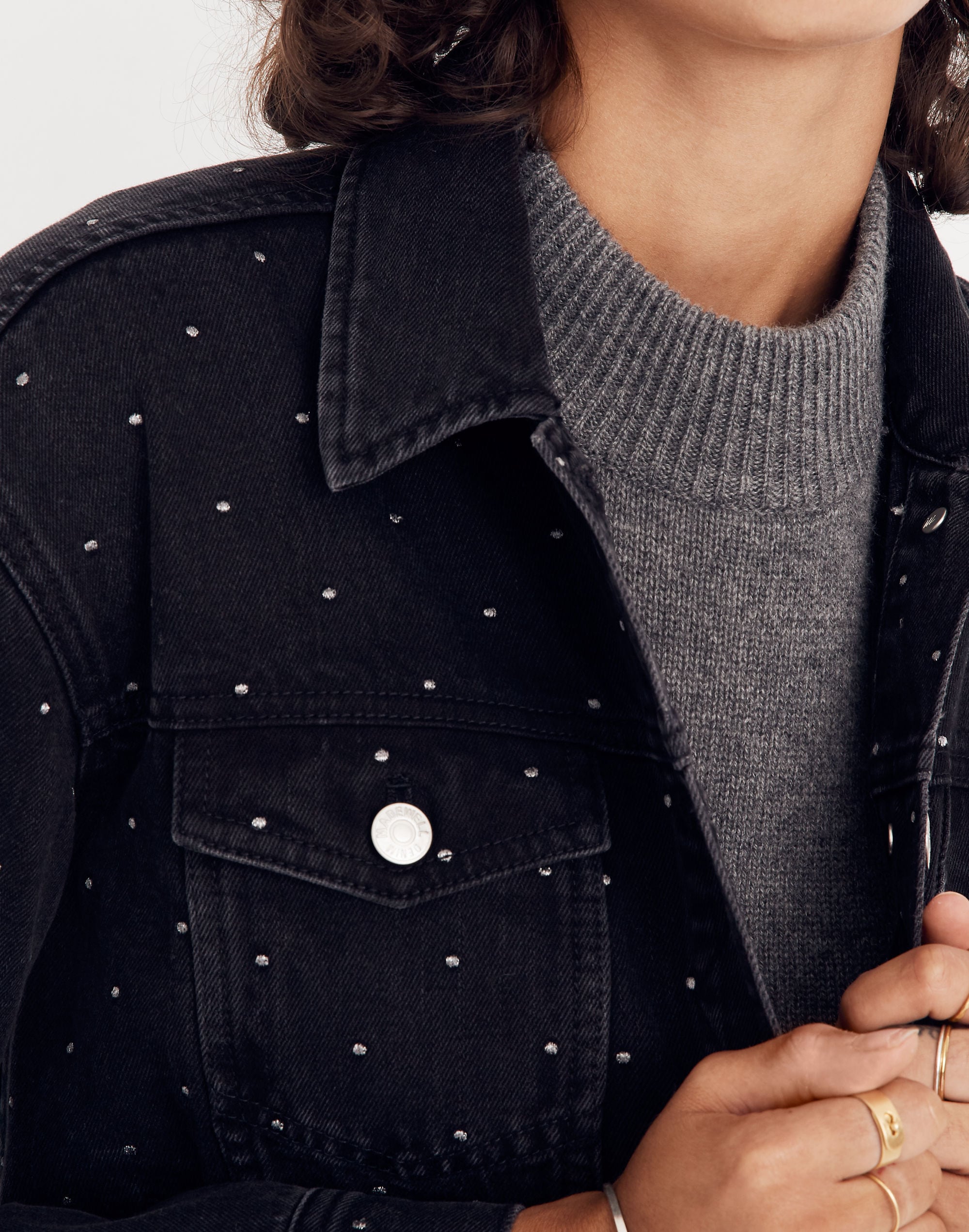 The Boxy-Crop Jean Jacket: Metallic Dot Edition | Madewell