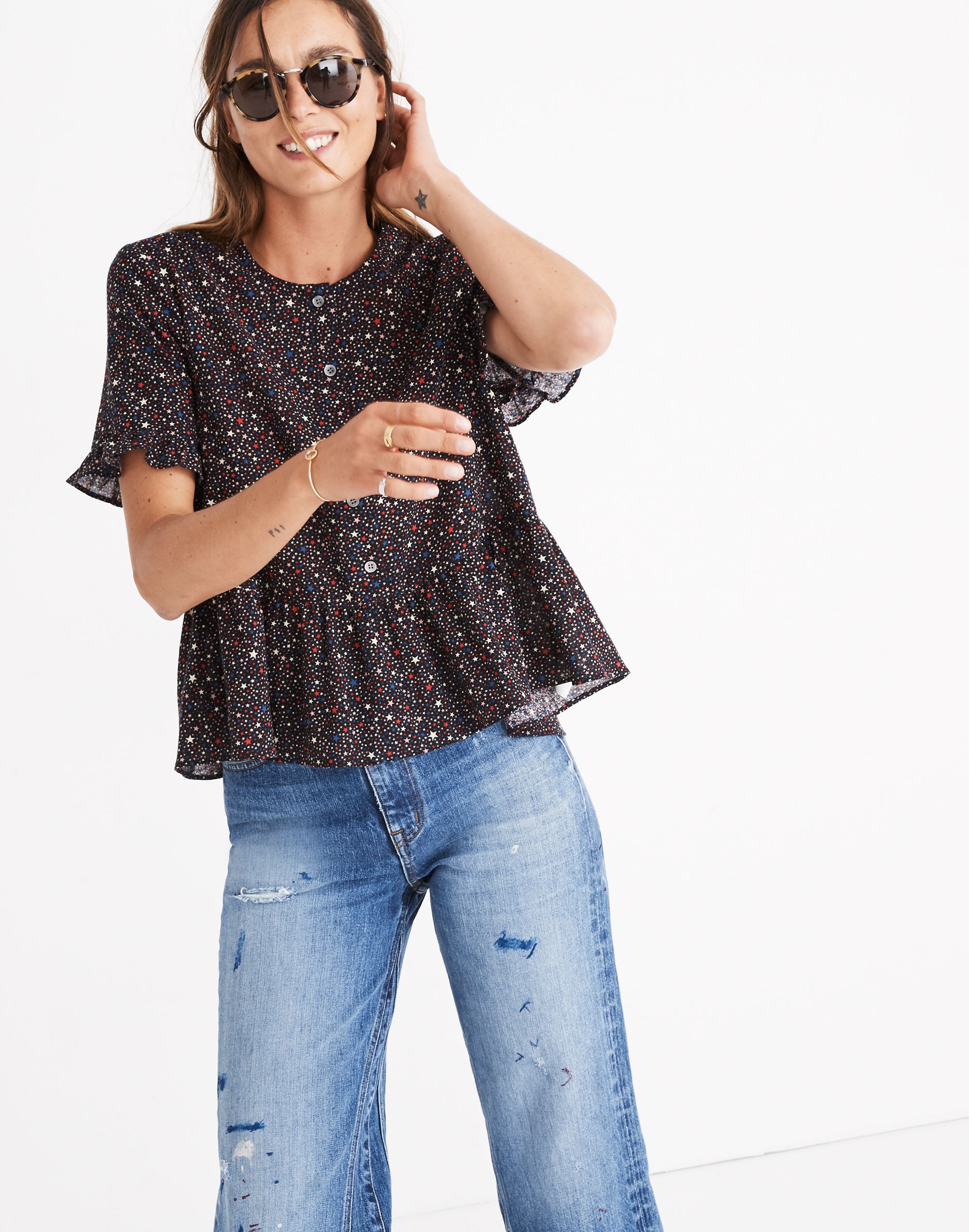 Studio Ruffle-Hem Top Starry Night | Madewell