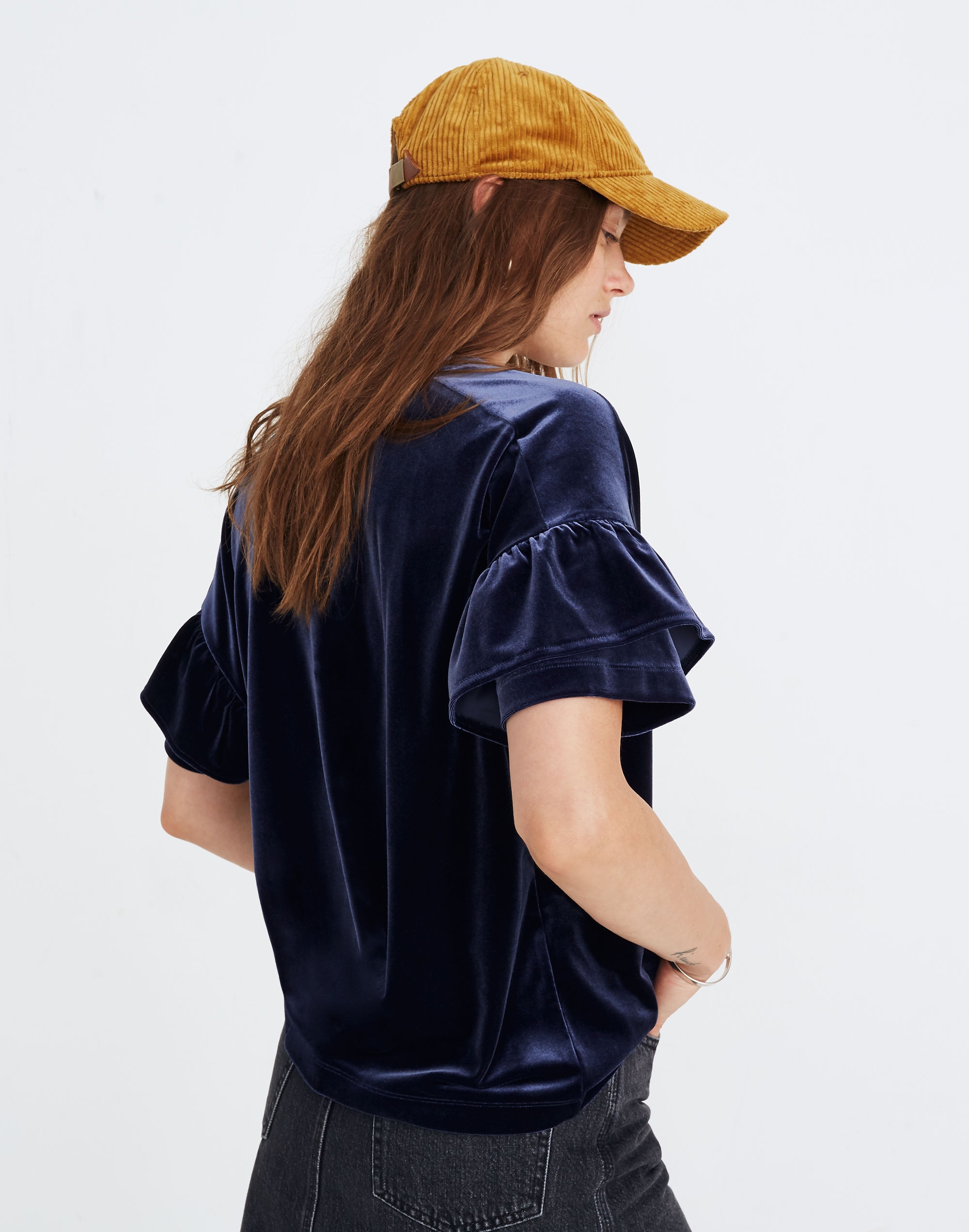 Velvet Ruffle-Sleeve Tee | Madewell