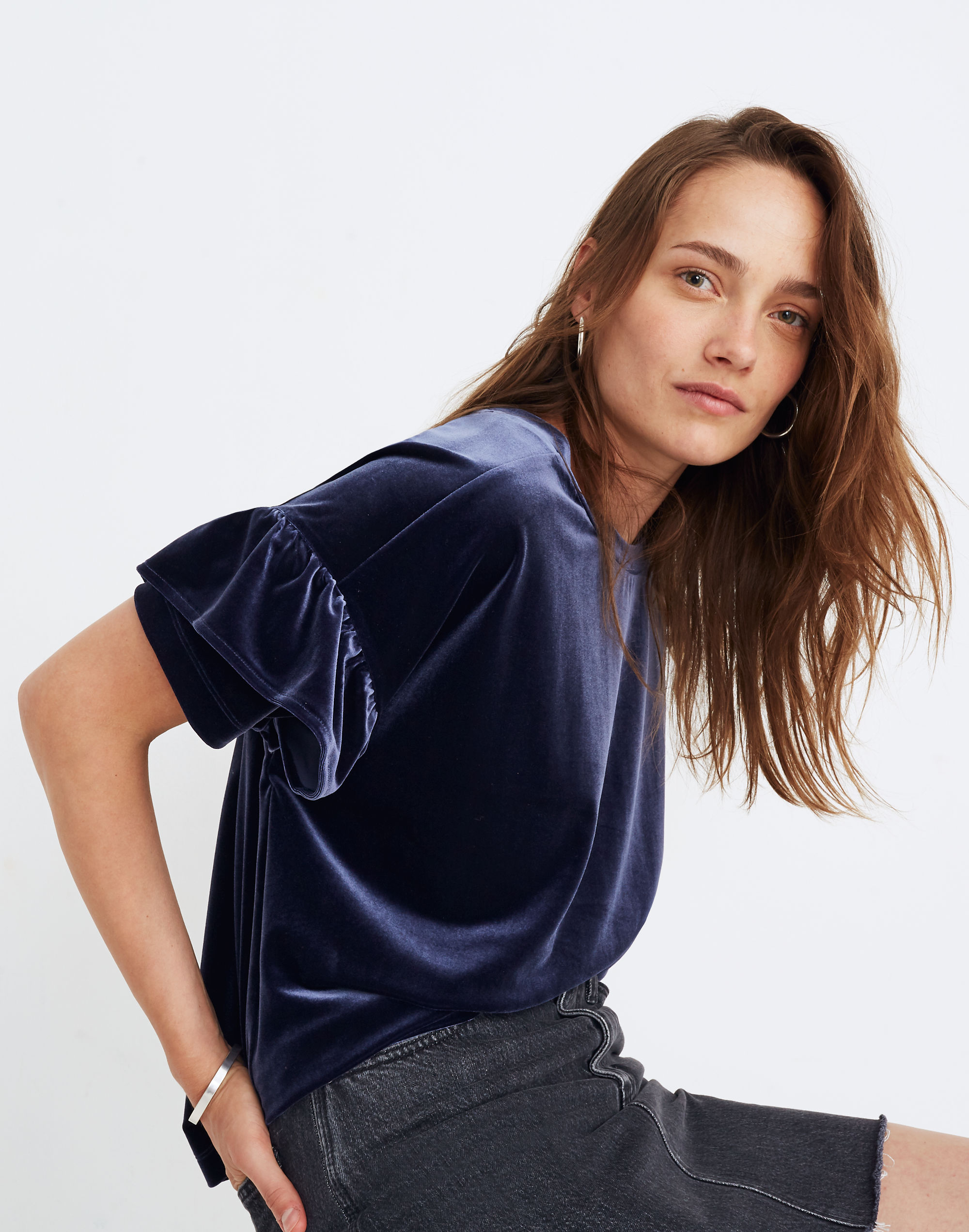 Velvet Ruffle-Sleeve Tee | Madewell