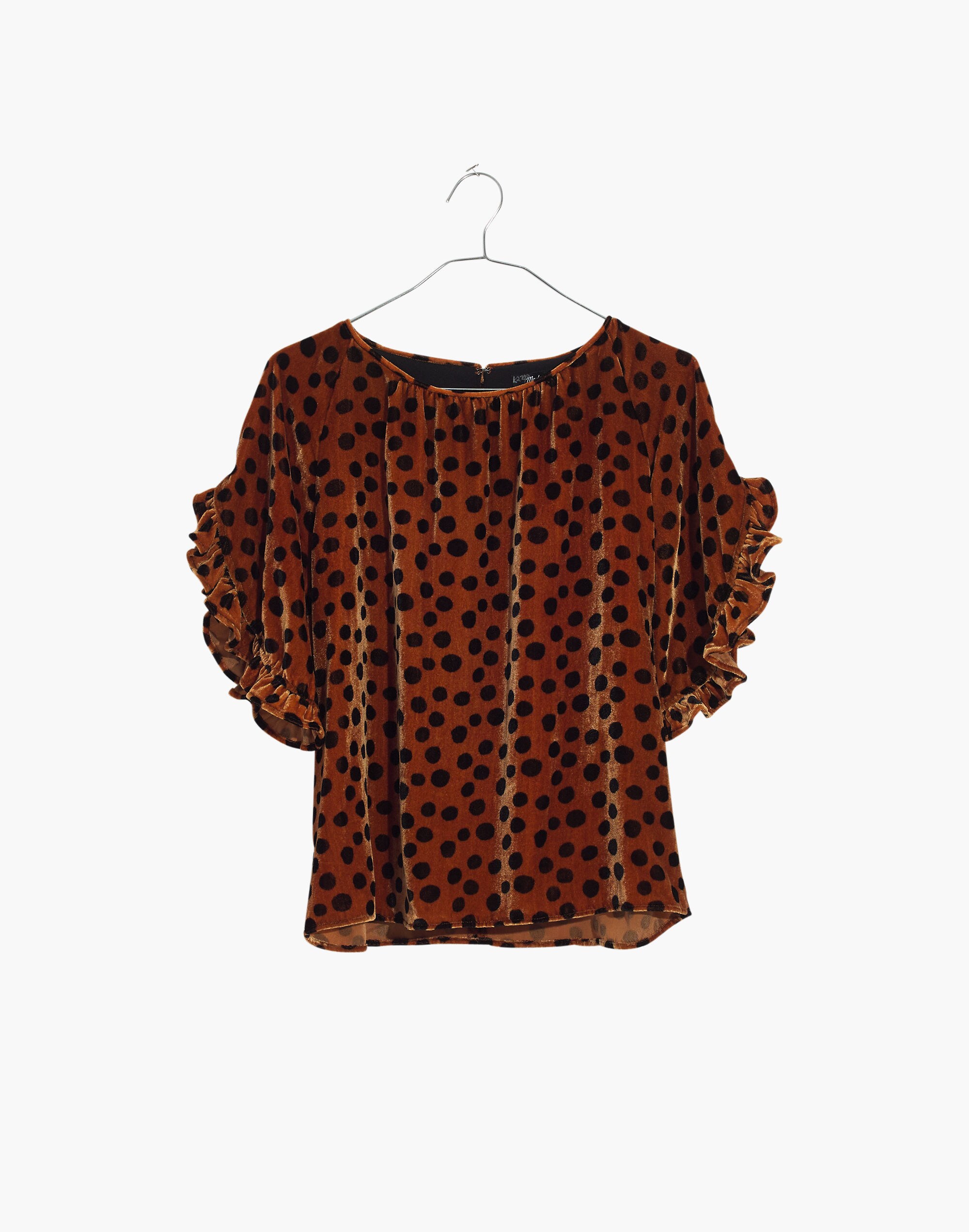 Velvet Memento Ruffle-Sleeve Top in Leopard Dot | Madewell