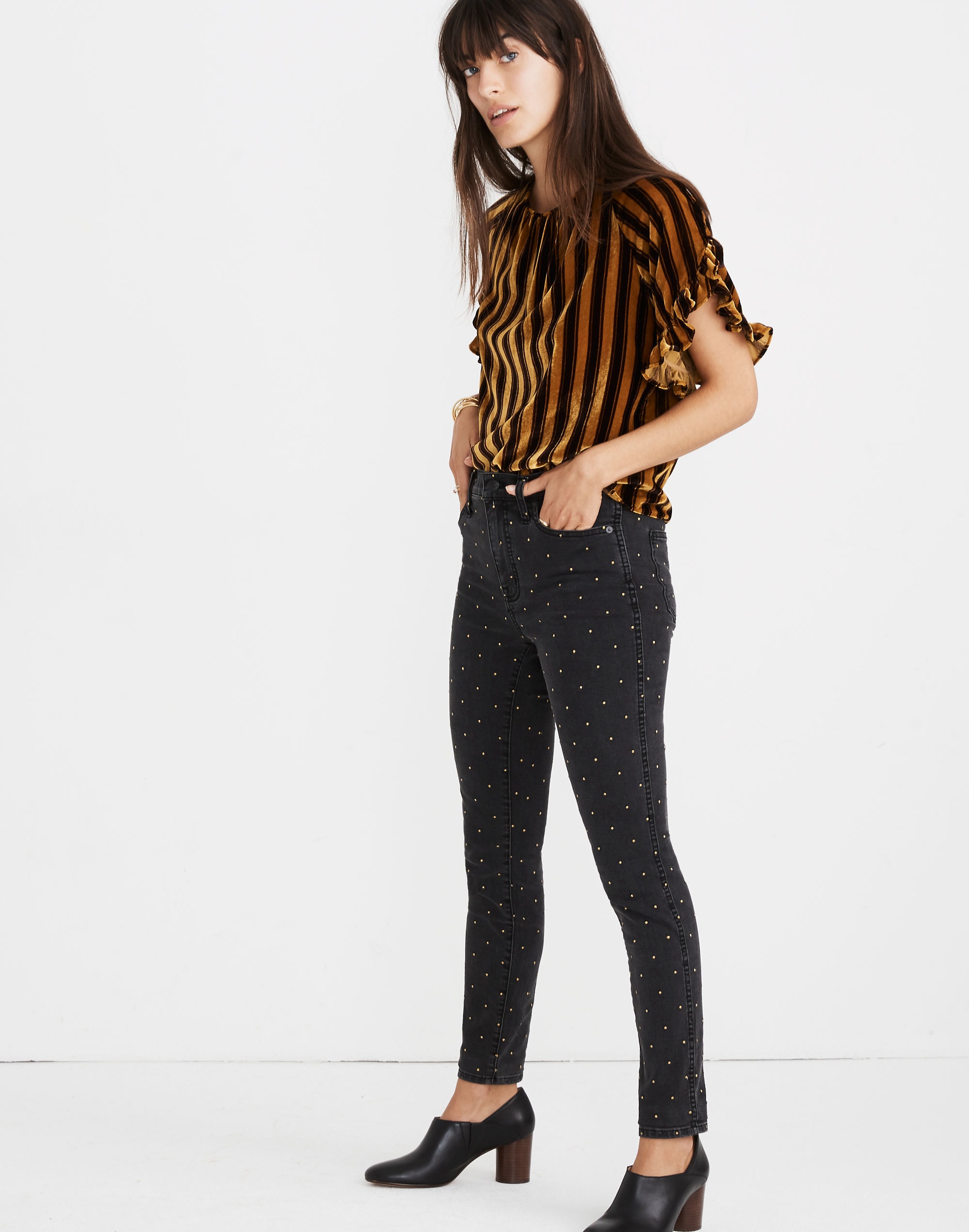 Velvet Memento Ruffle-Sleeve Top in Stripe | Madewell