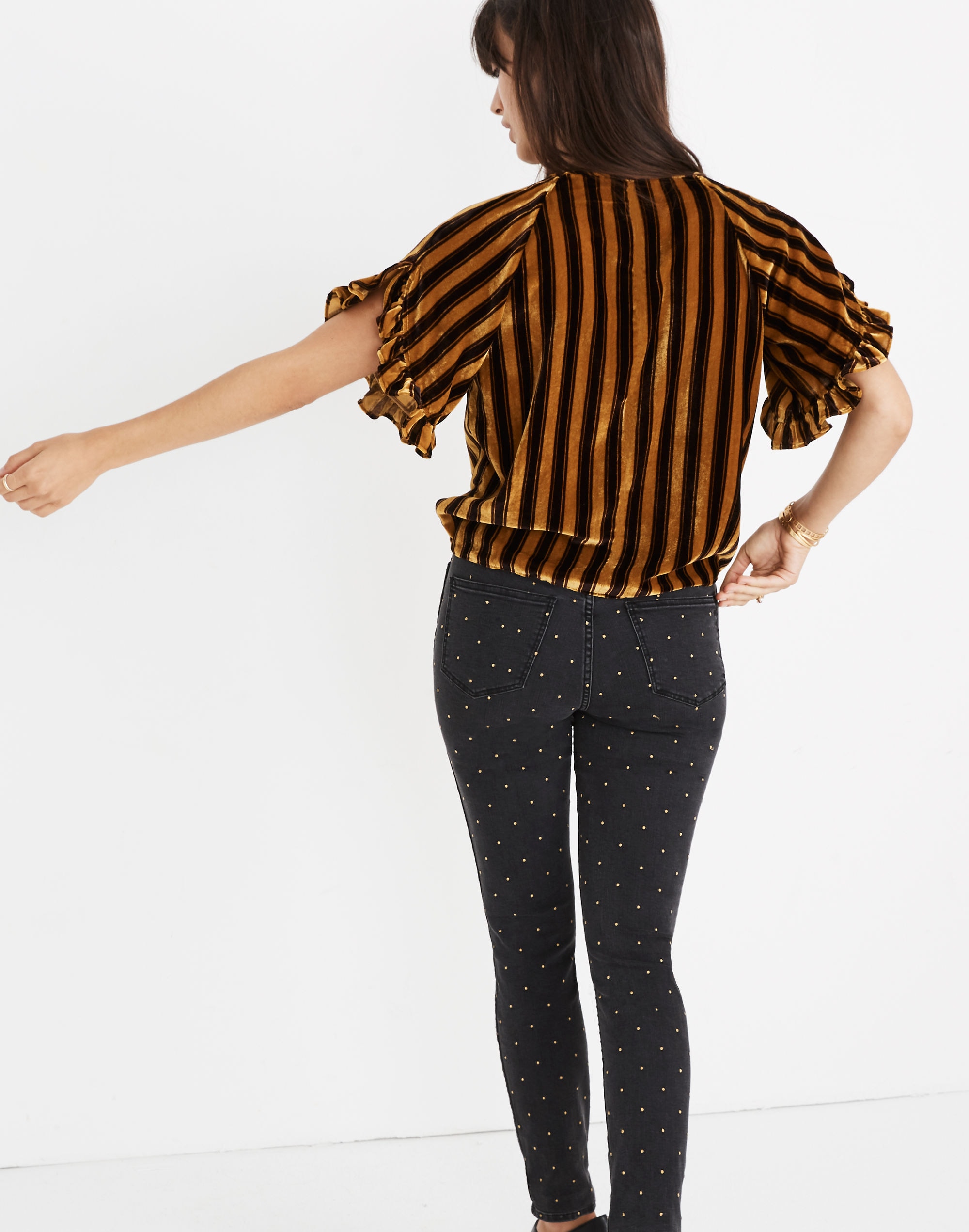 Velvet Memento Ruffle-Sleeve Top in Stripe | Madewell