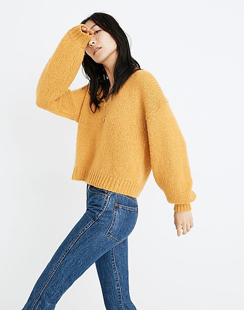 Balloon-Sleeve Pullover Sweater