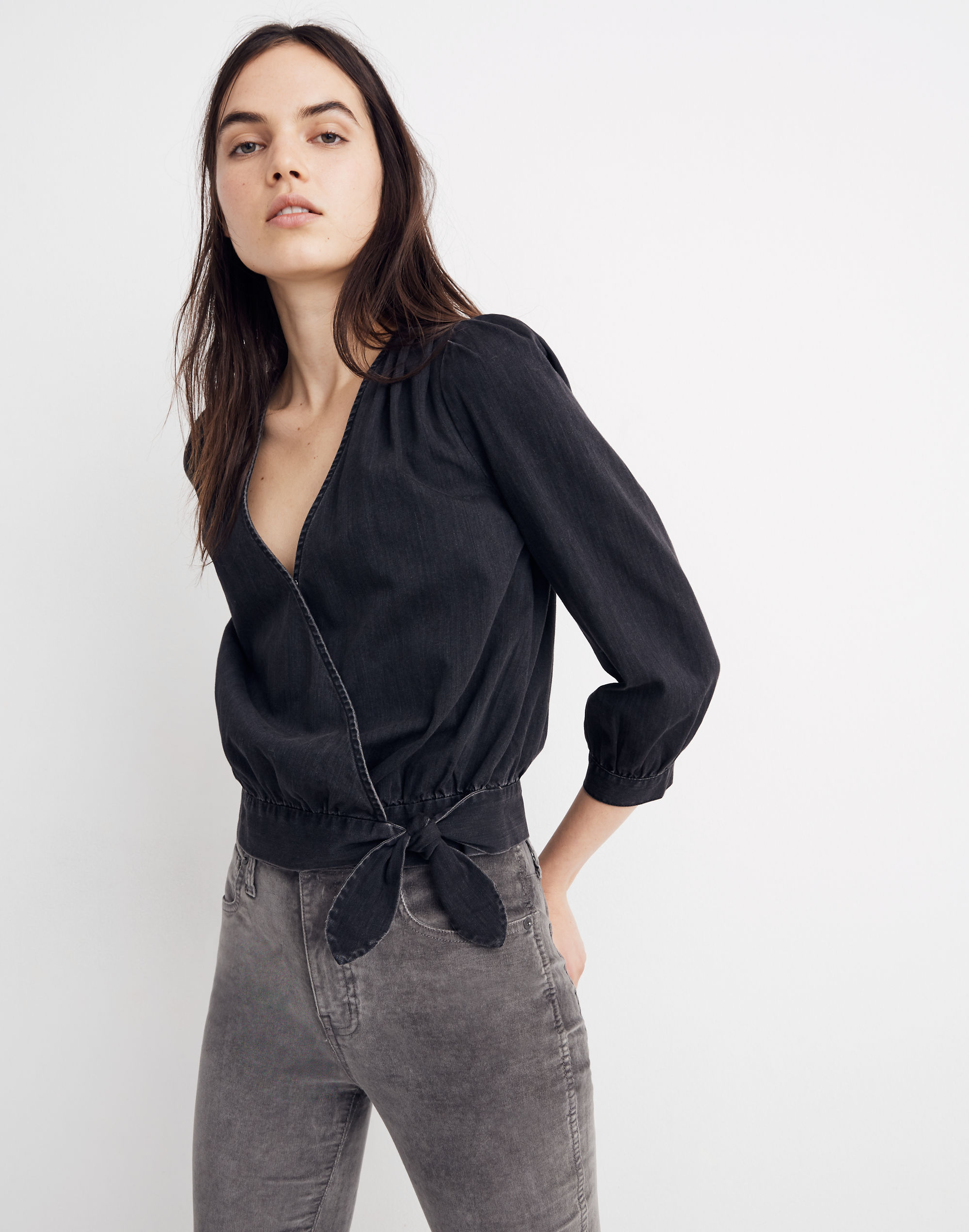 Wrap Top Black Denim | Madewell