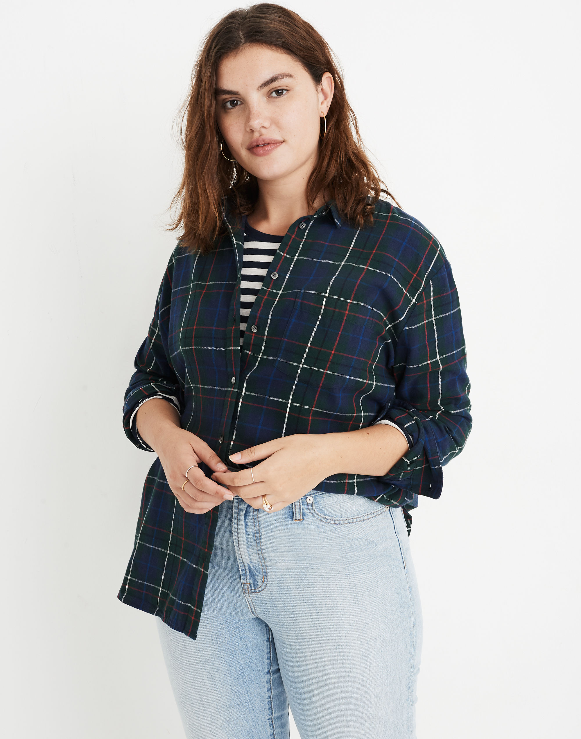 Mw Flannel Oversized Ex-boyfriend Shirt In Multi