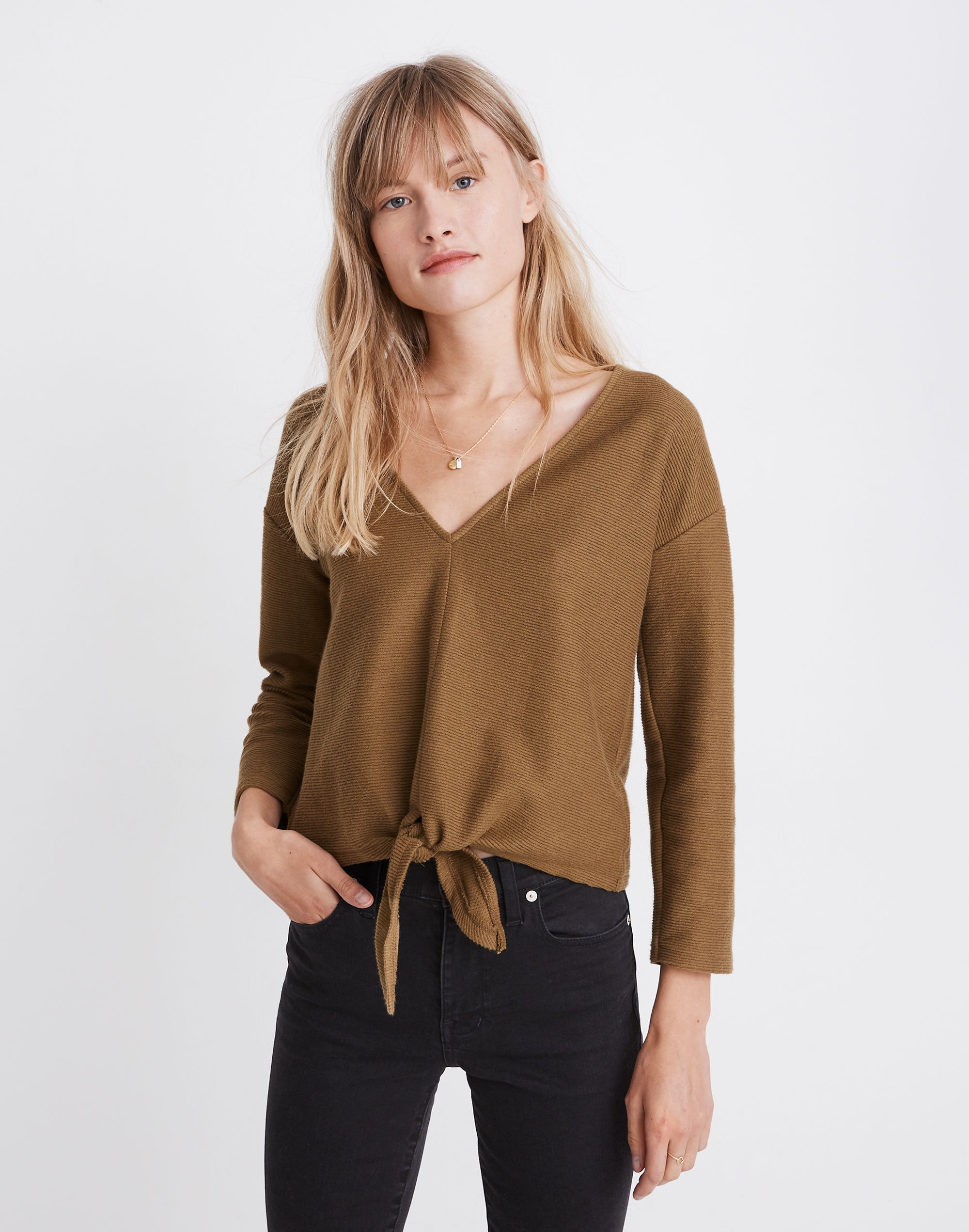 Texture & Thread Long-Sleeve Tie-Front Top | Madewell