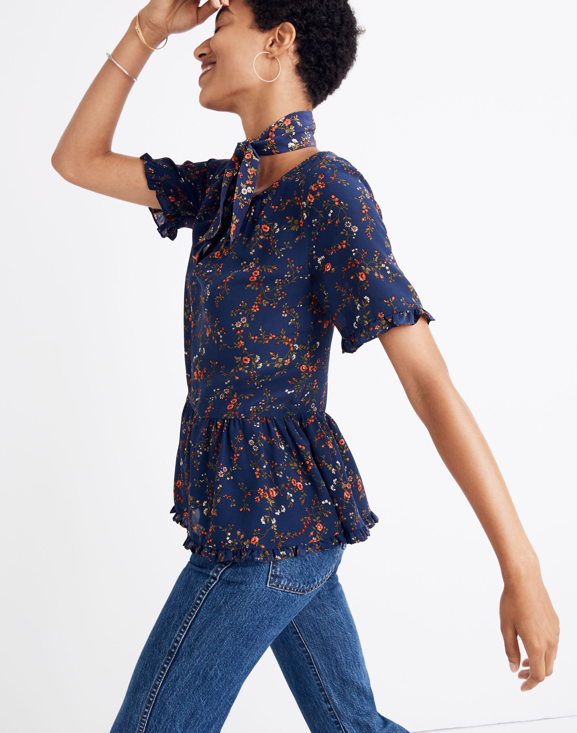 Silk Stanza Ruffle-Hem Top Moonless Floral | Madewell