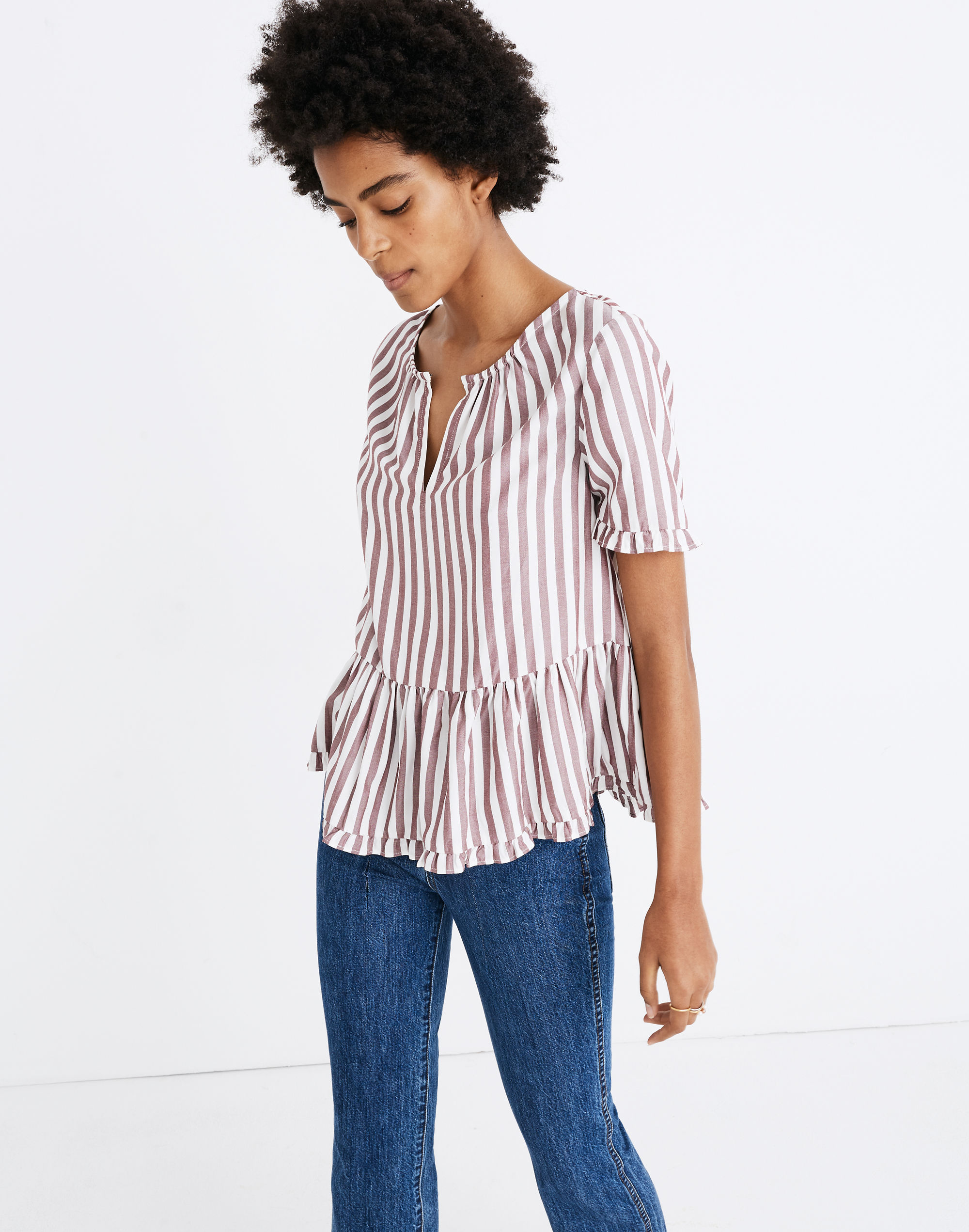 Stanza Ruffle-Hem Top Stripe | Madewell