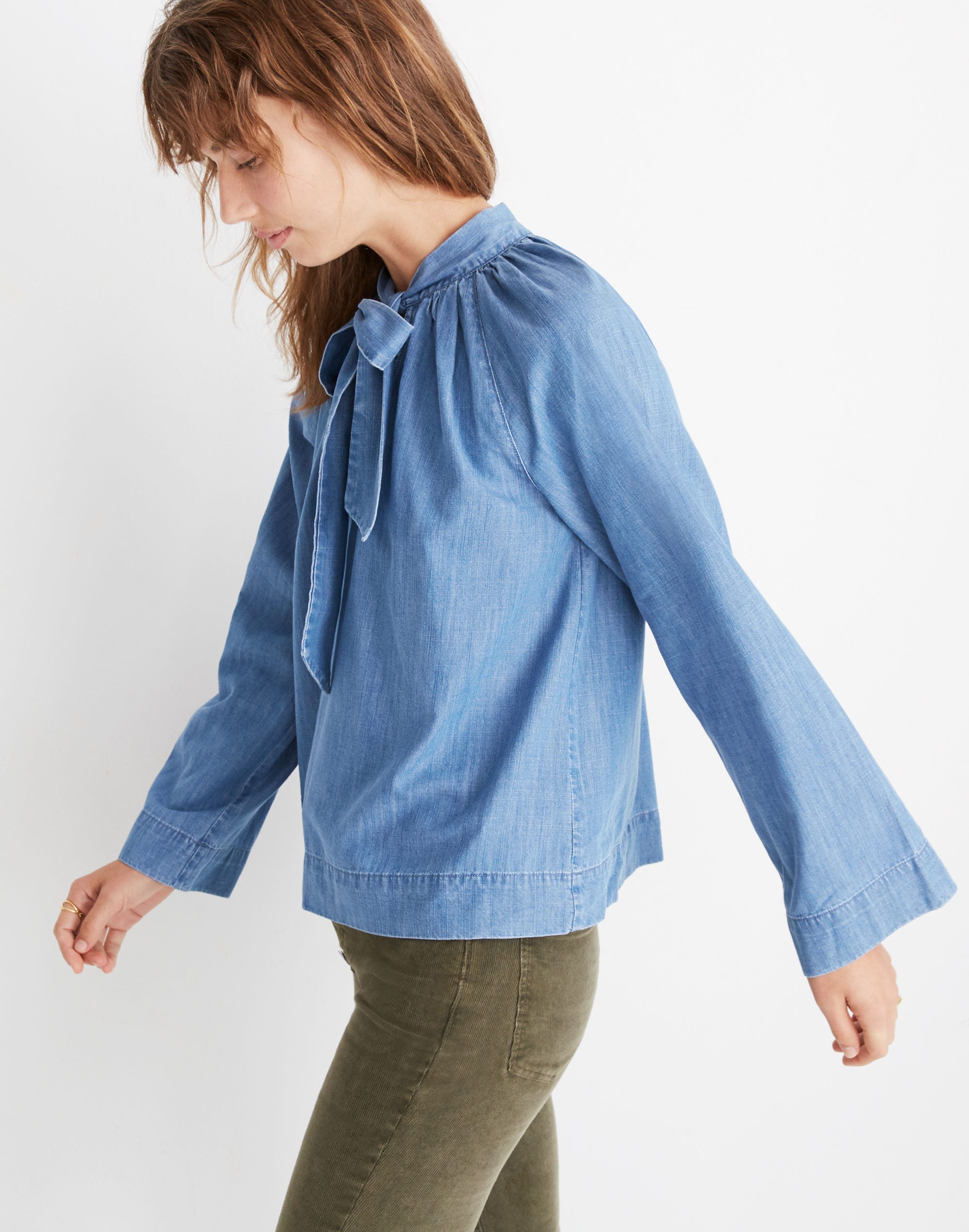 Denim Tie-Neck Popover Shirt | Madewell