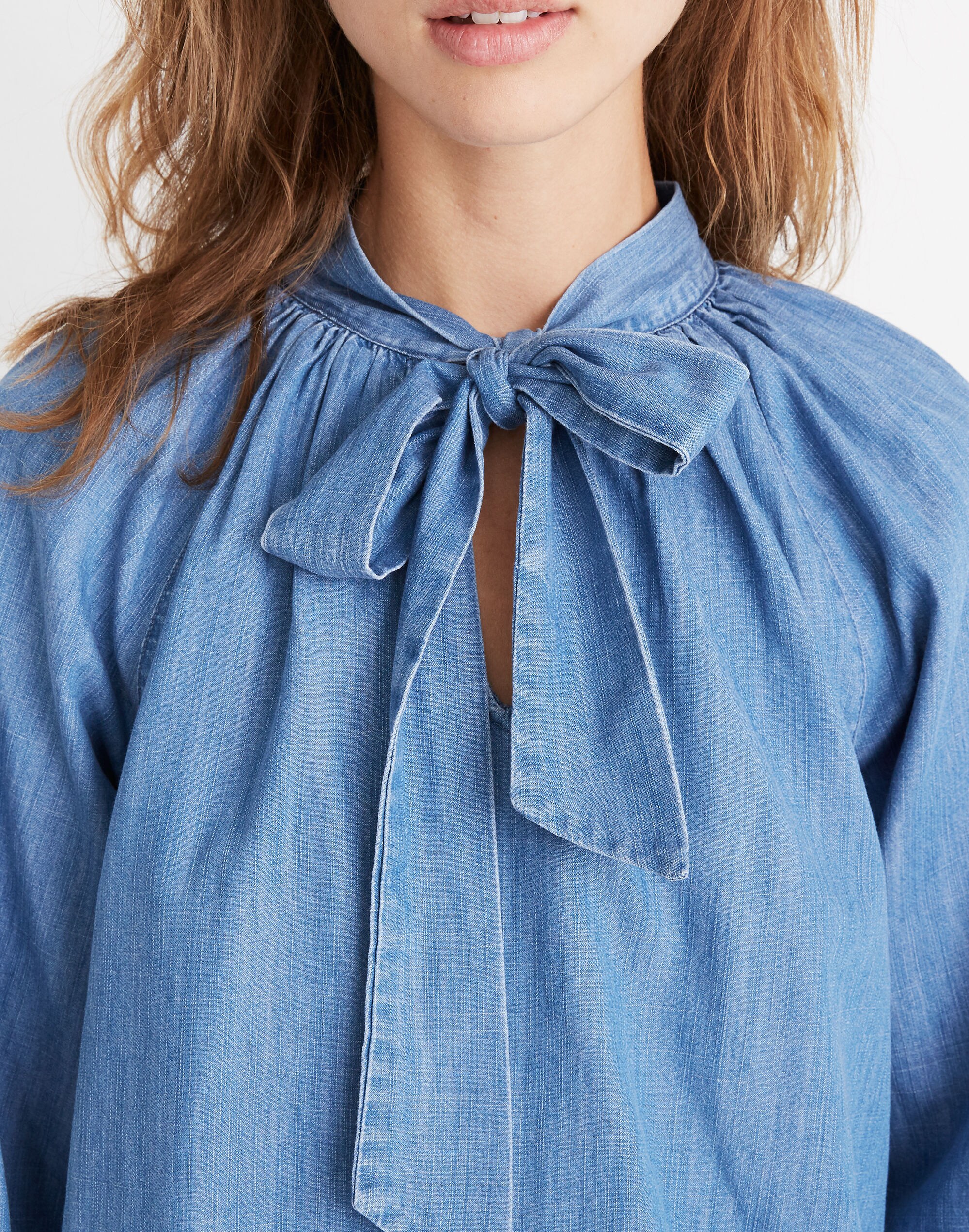 Denim Tie-Neck Popover Shirt | Madewell