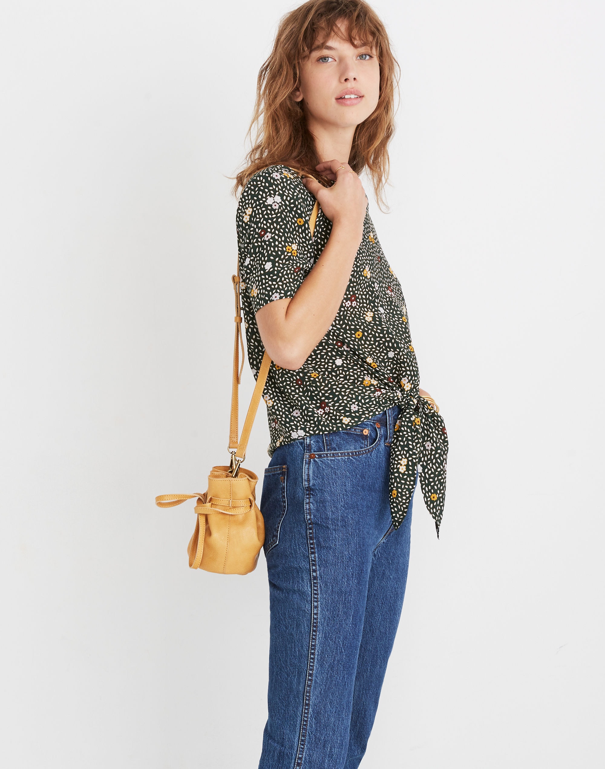 Silk Button-Back Tie Tee Dropleaf Floral | Madewell