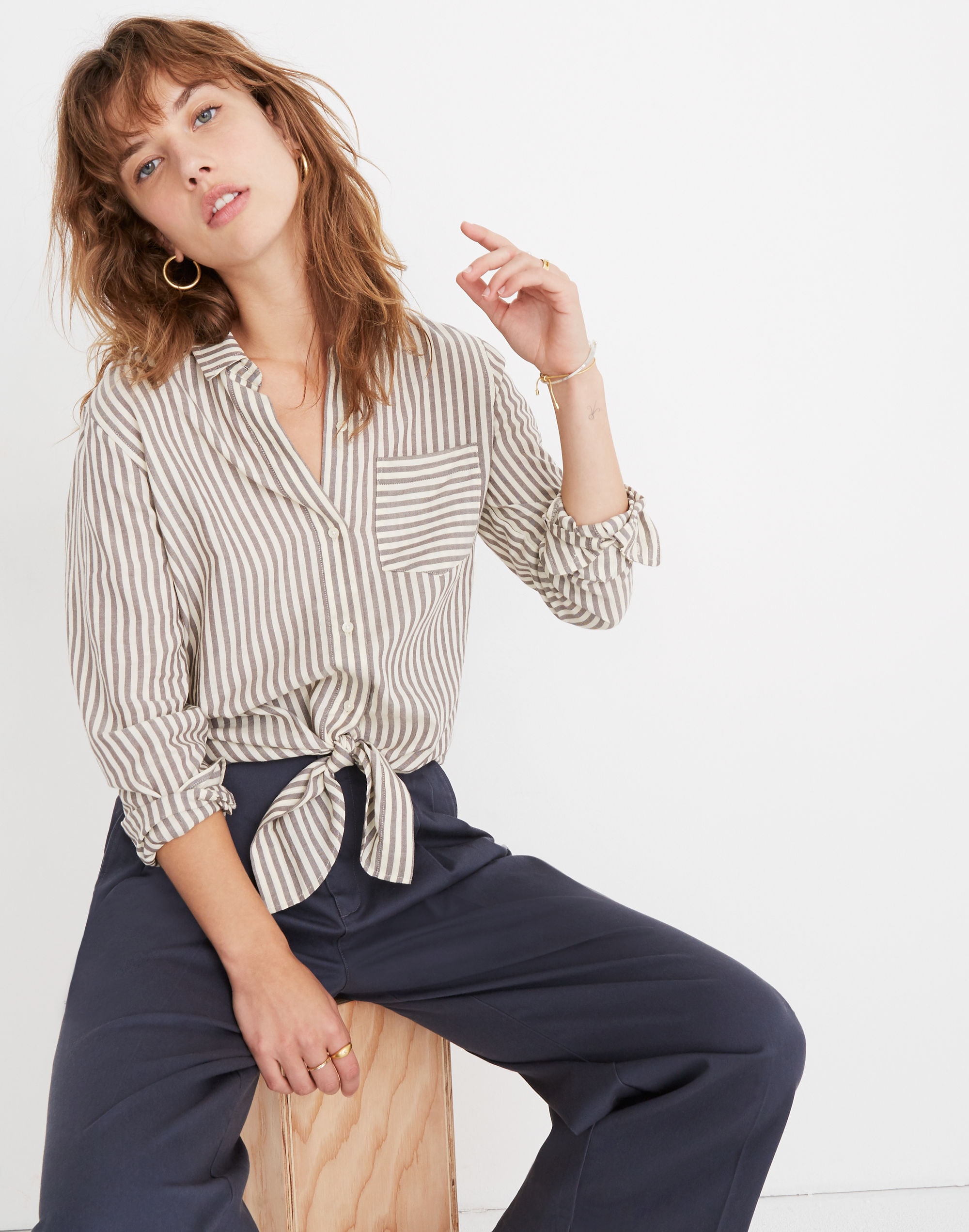 Tie-Front Shirt in Maitland Stripe | Madewell