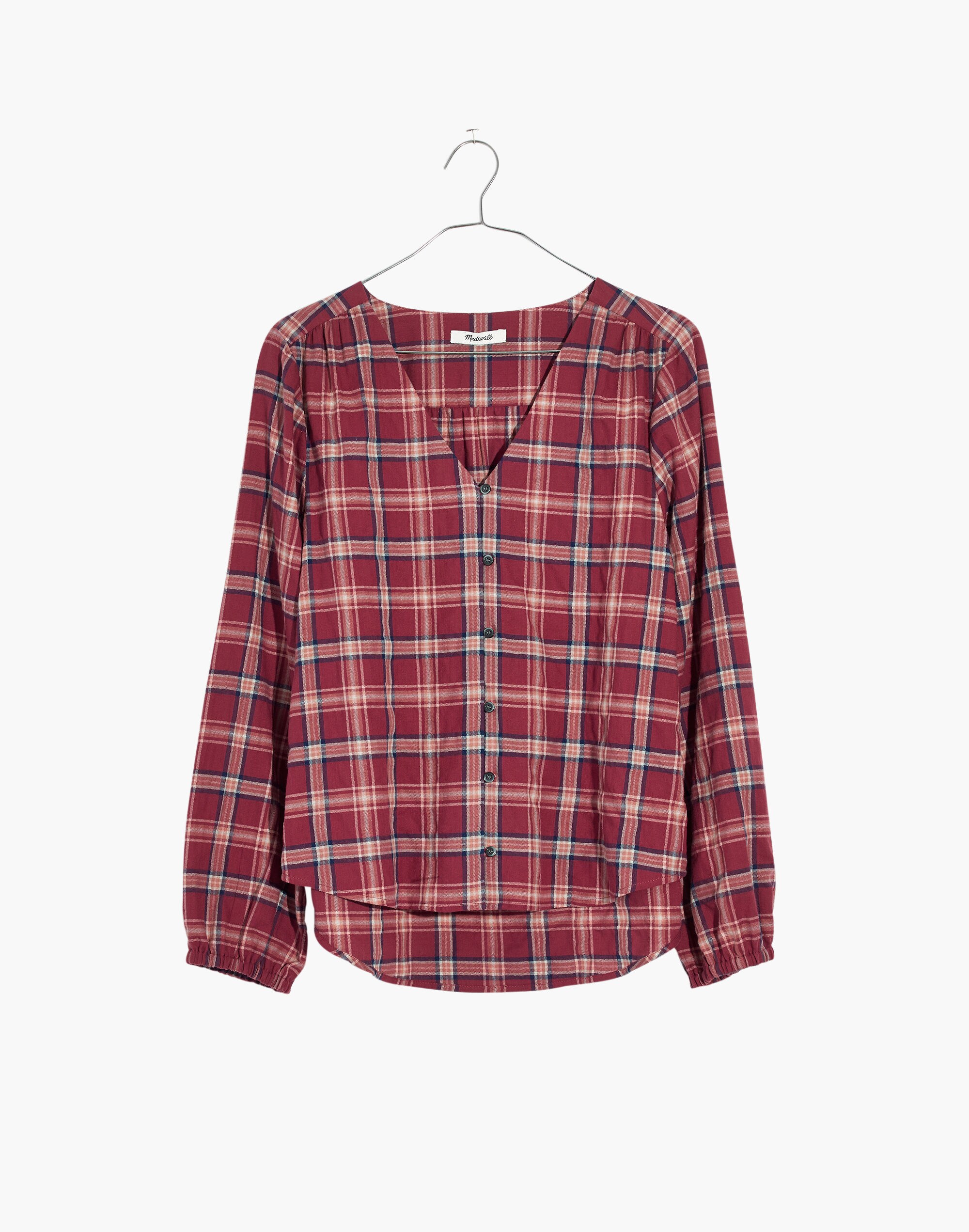 V-Neck Button-Down Shirt in Stratfield Plaid | Madewell