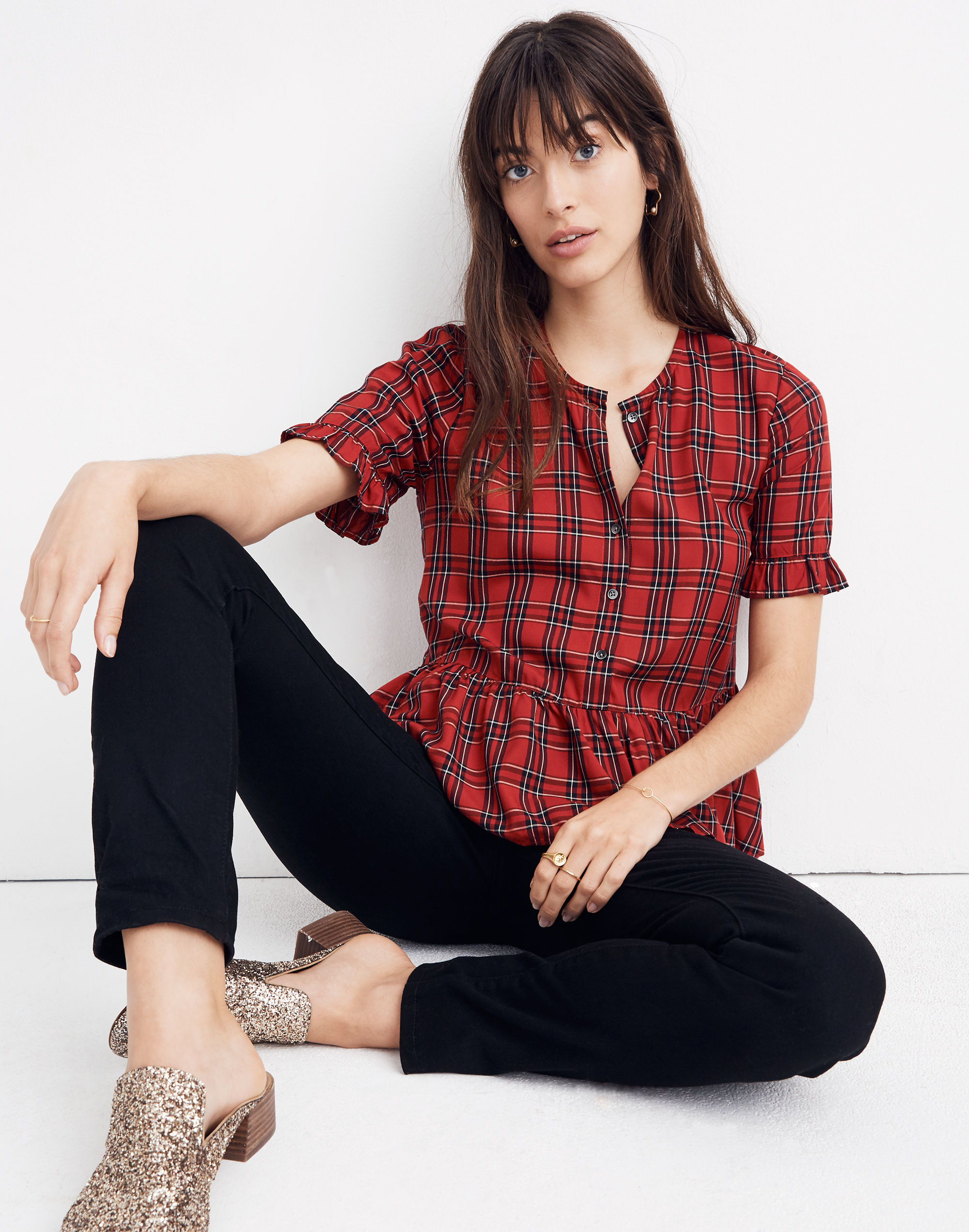 Studio Ruffle-Hem Top Clanton Plaid | Madewell