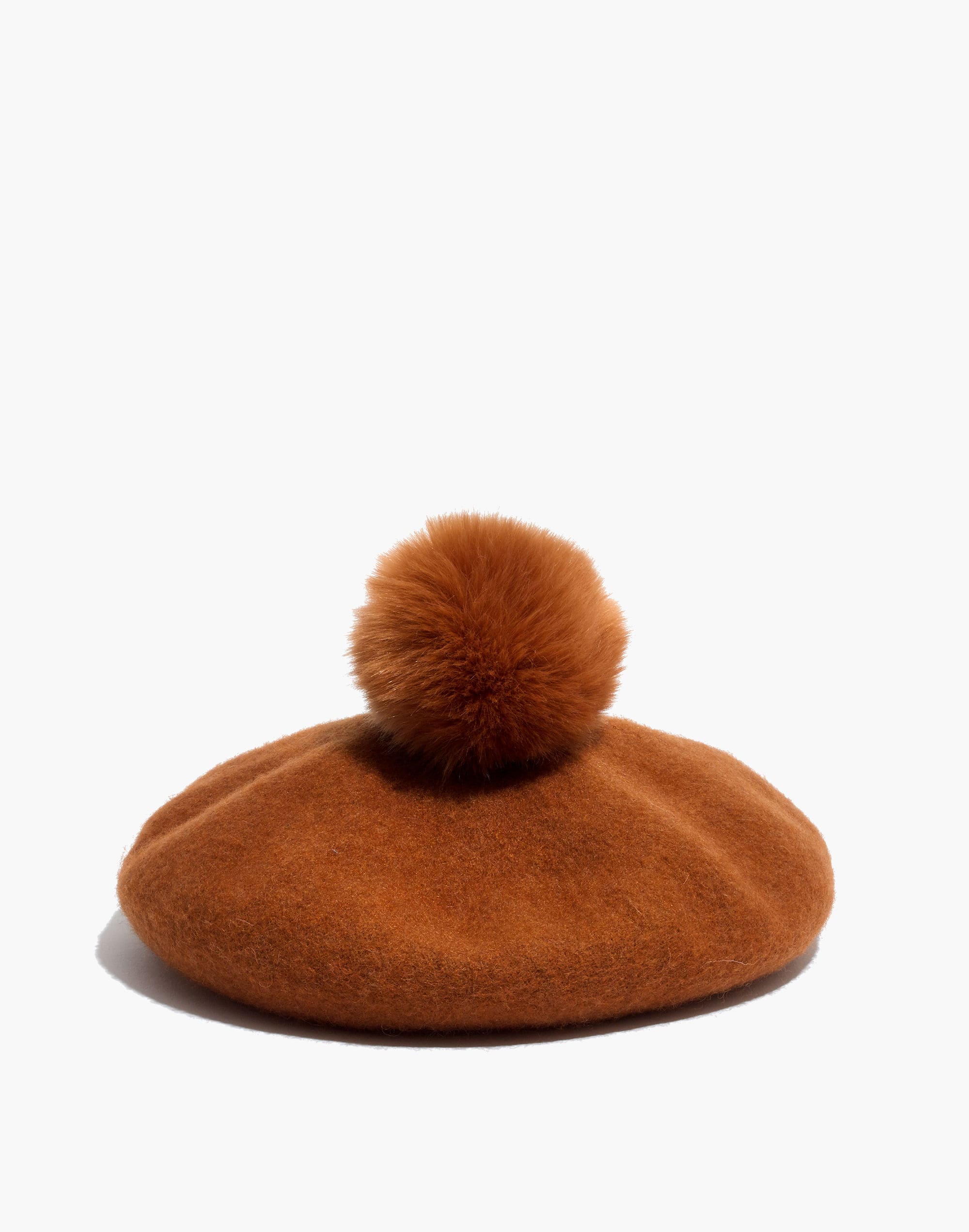 Wool Felt Beret with detachable Genuine Fur Pom Pom-Assorted
