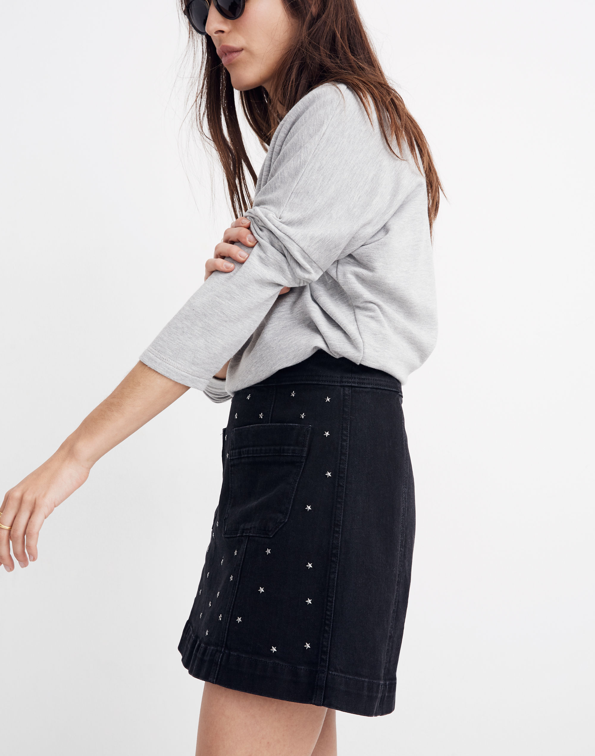 Stretch Denim A-Line Mini Skirt: Star Stud Edition | Madewell