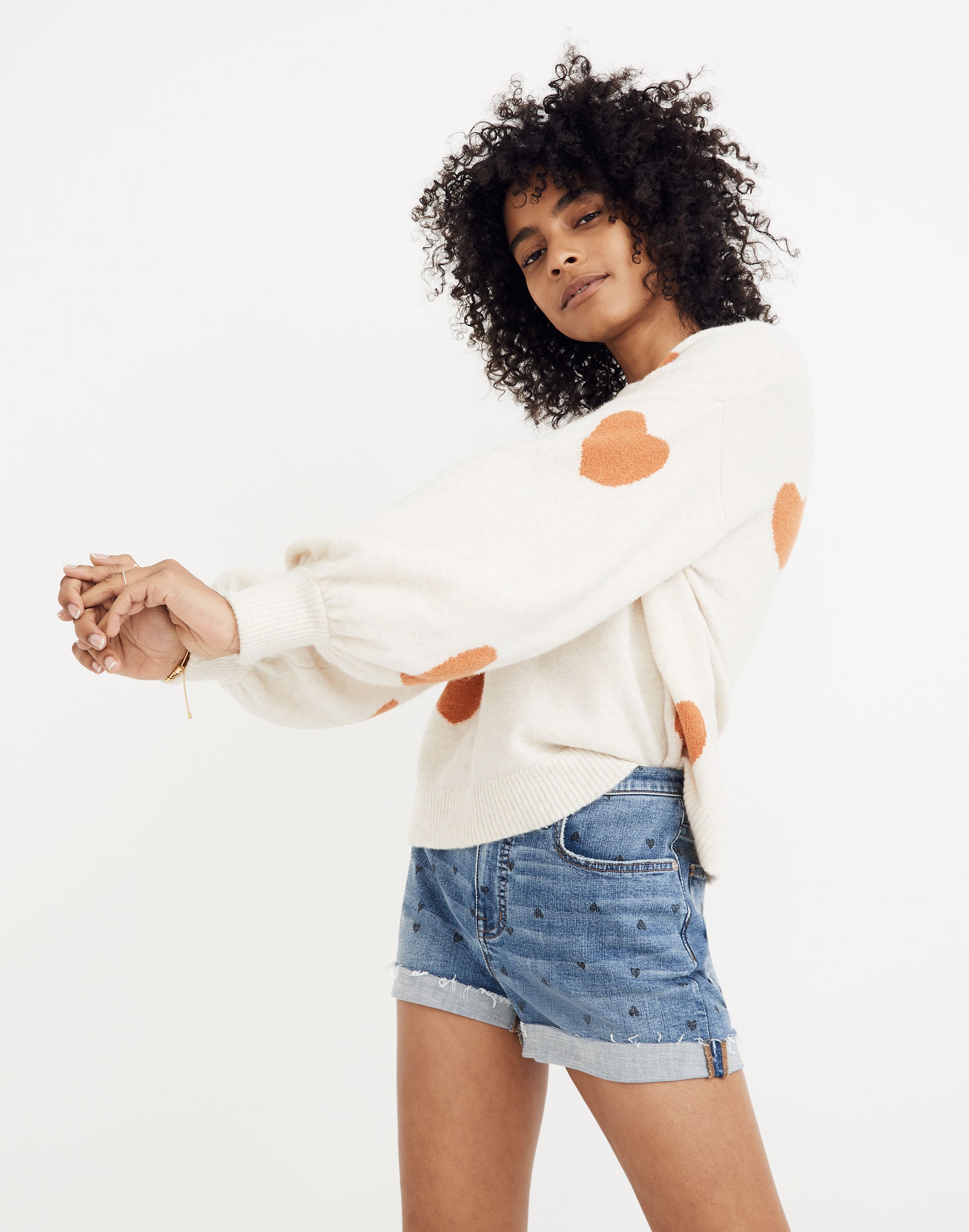 Heart Dot Balloon-Sleeve Pullover Sweater | Madewell