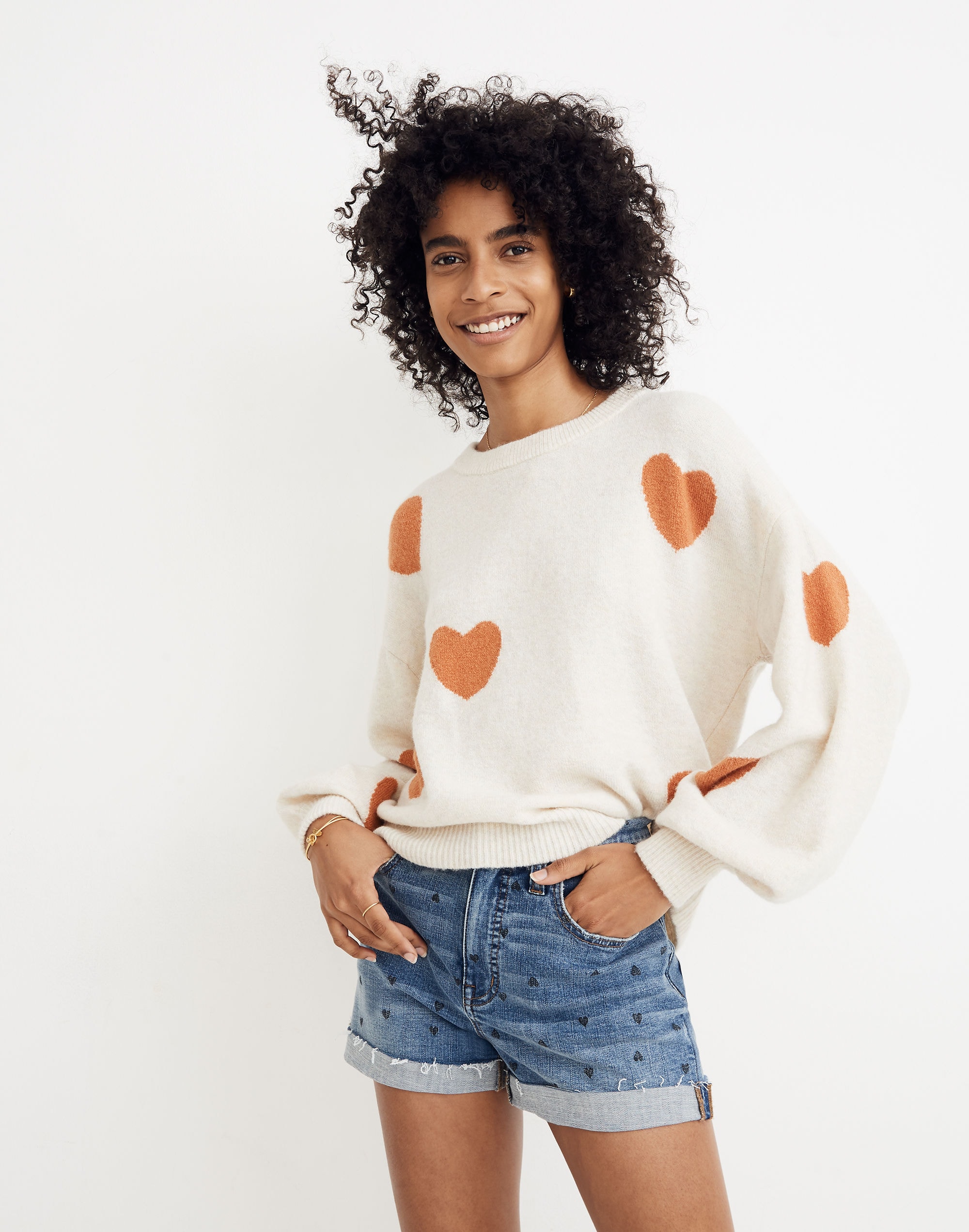 Heart Dot Balloon-Sleeve Pullover Sweater | Madewell