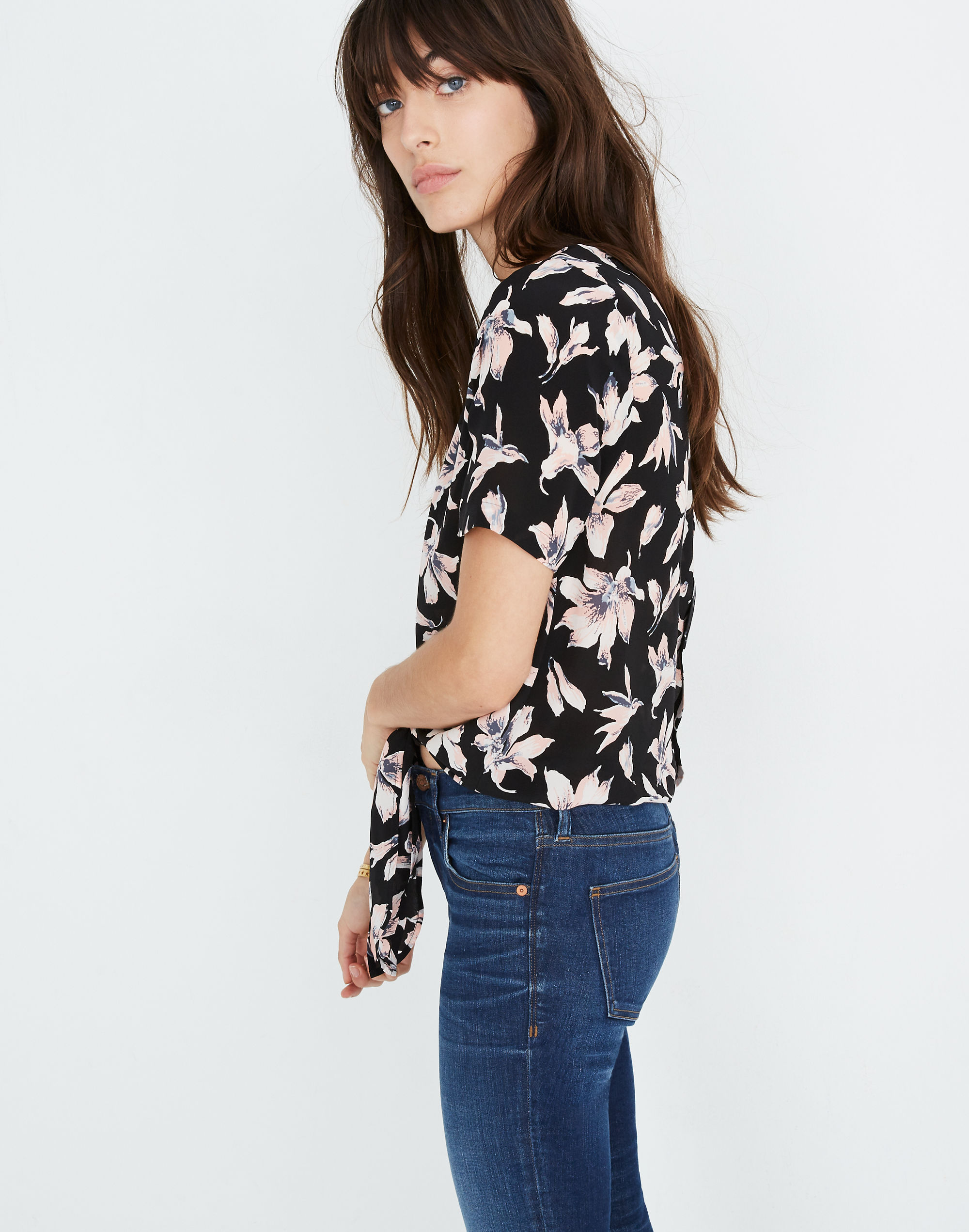 Silk Button-Back Tie Tee Winter Orchid | Madewell